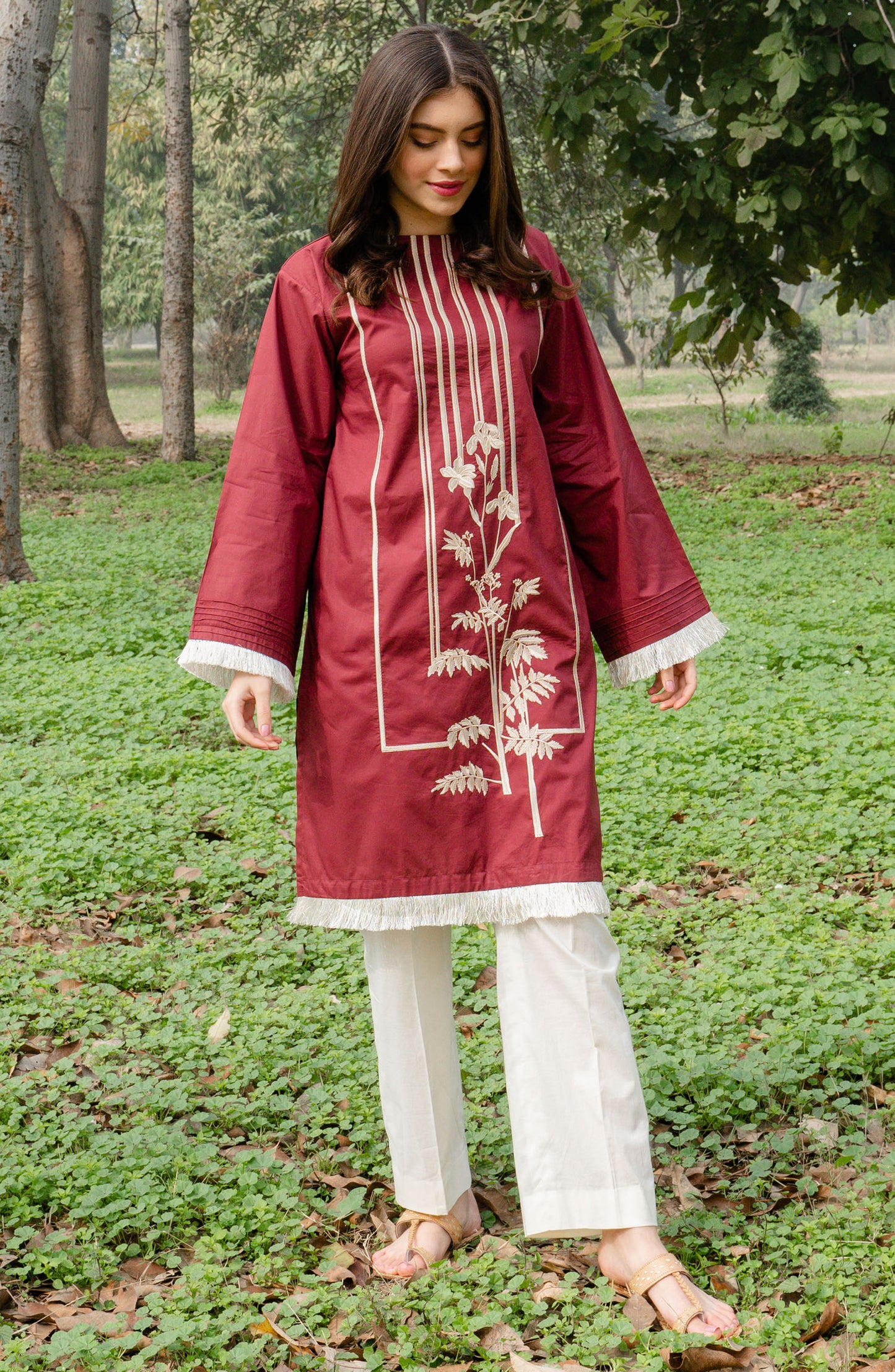 Stitched 1 Piece Embroidered Lawn Shirt (NREK-35/S MAROON)