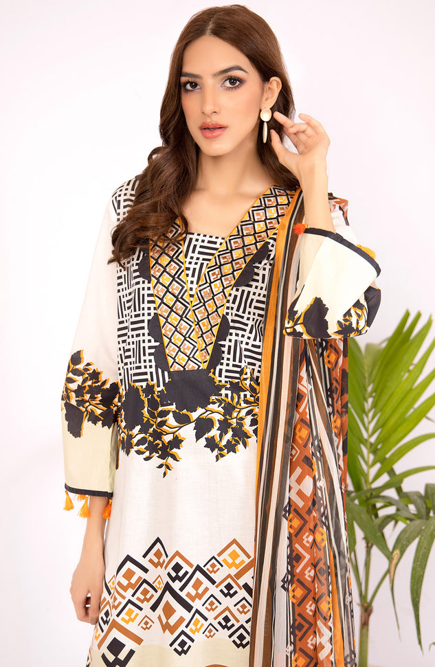 Unstitched 2 Piece Embroidered Lawn Shirt & Chiffon Dupatta