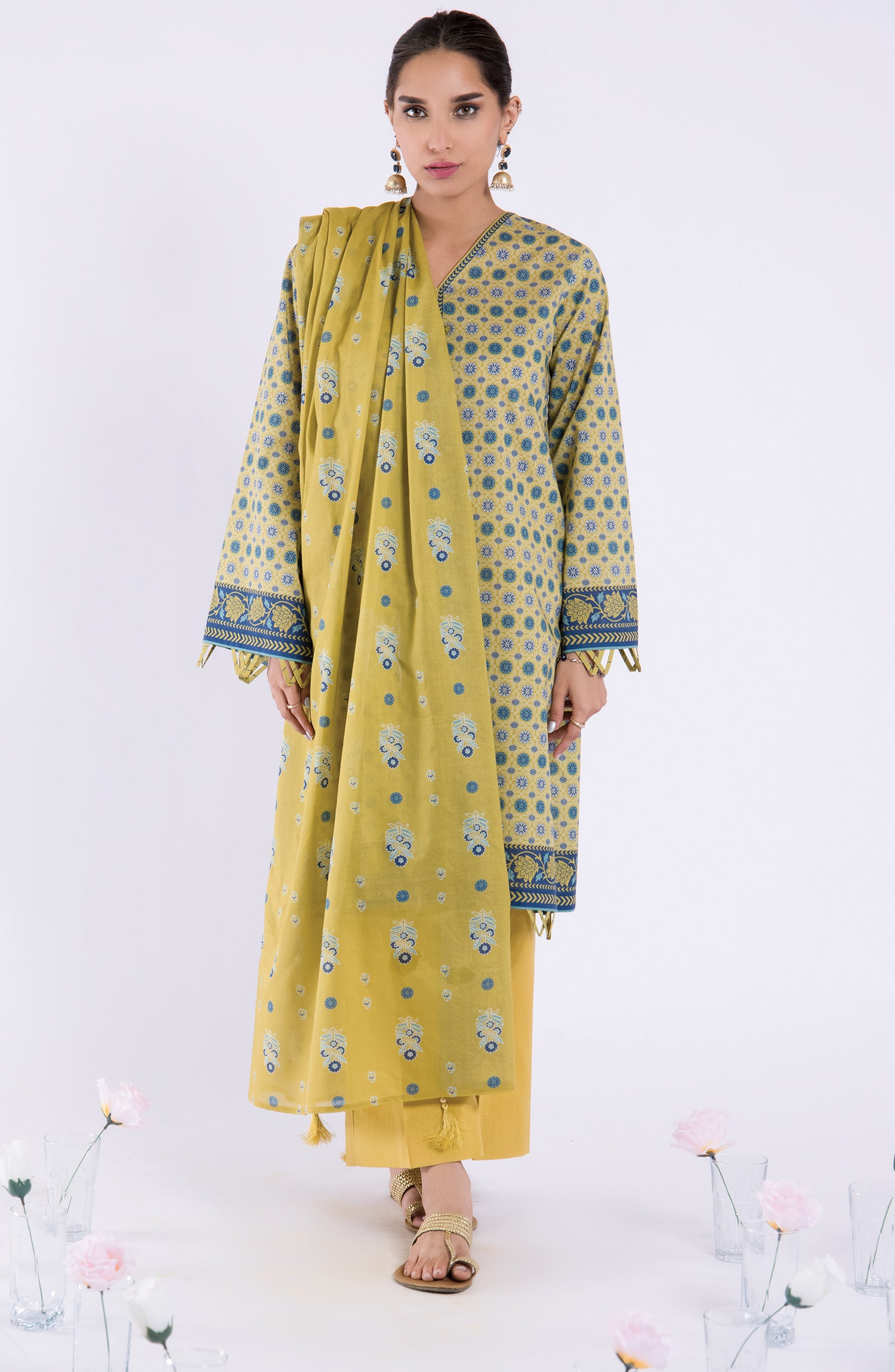 OTL-22-107/S MUSTARD LAWN  READY TO WEAR SHIRT DUPATTA PANTS