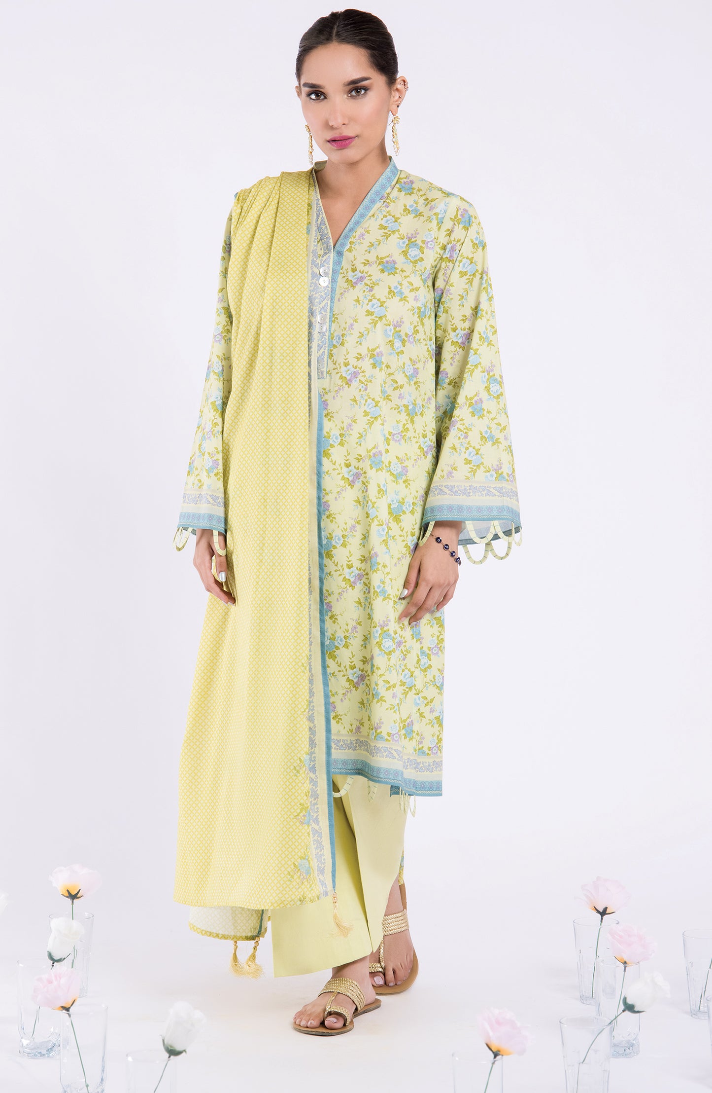 OTL-22-108/S YELLOW LAWN  READY TO WEAR SHIRT DUPATTA PANTS