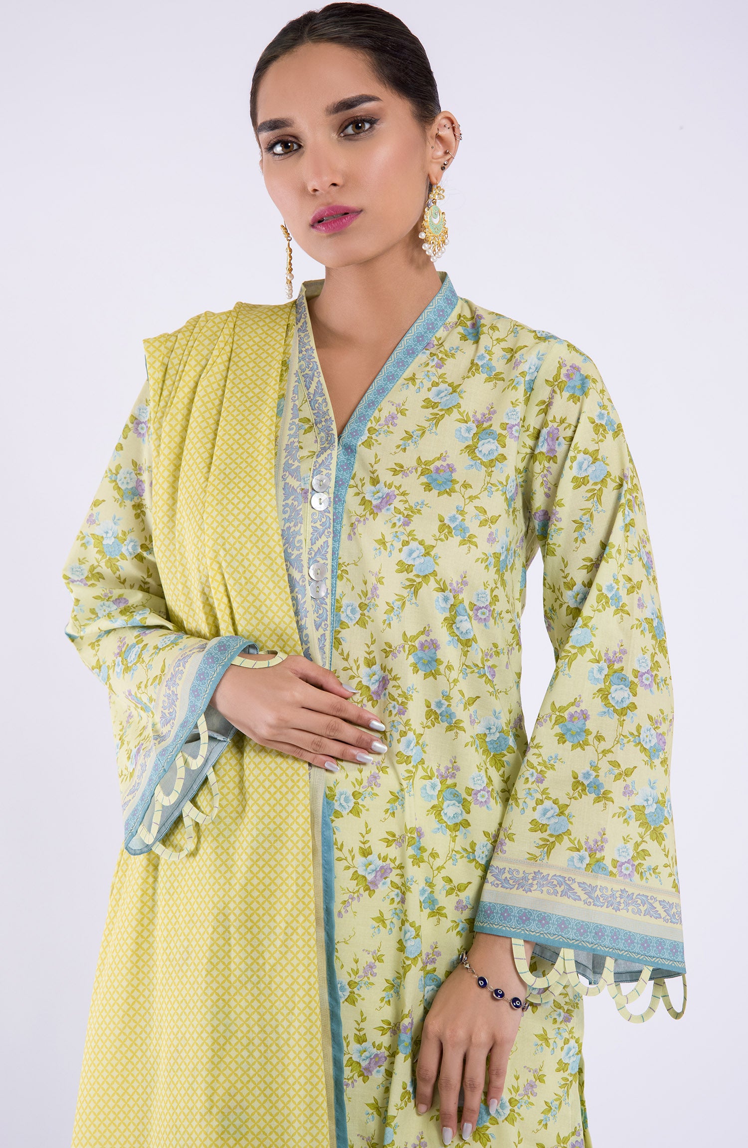 OTL-22-108/S YELLOW LAWN  READY TO WEAR SHIRT DUPATTA PANTS