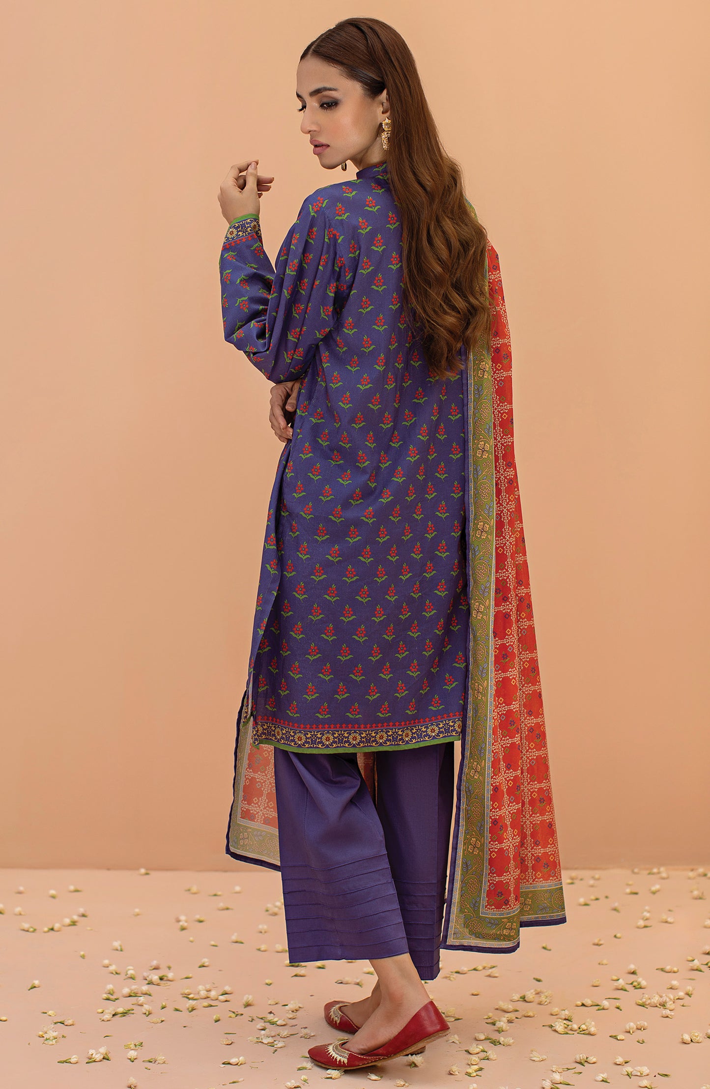 Stitched 3 Piece Embroidered Cambric Shirt , Cambric Pant and Lawn Dupatta