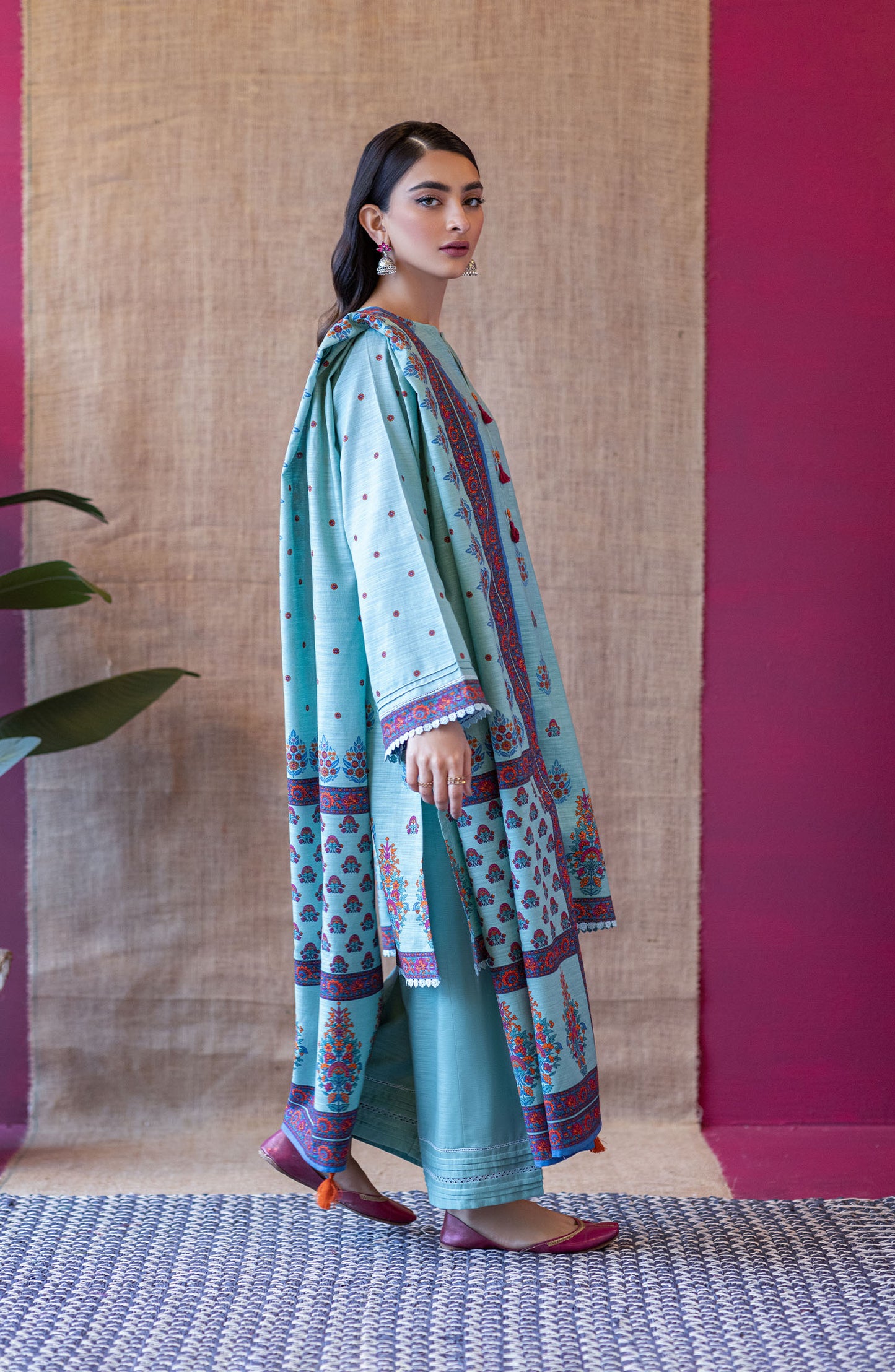 OTL-22-145/S TEAL KHADDAR  READY TO WEAR SHIRT DUPATTA PANTS