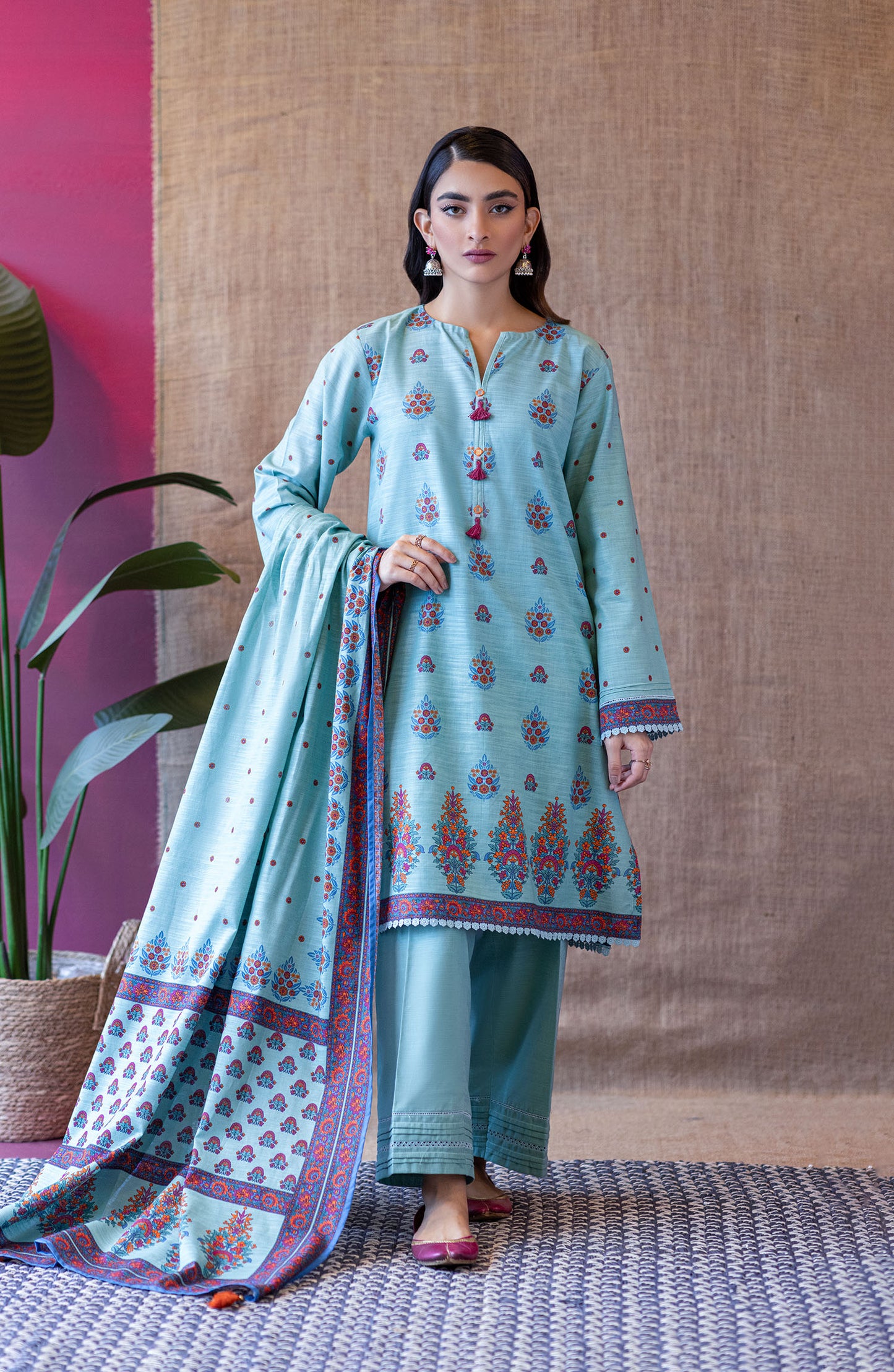 OTL-22-145/S TEAL KHADDAR  READY TO WEAR SHIRT DUPATTA PANTS