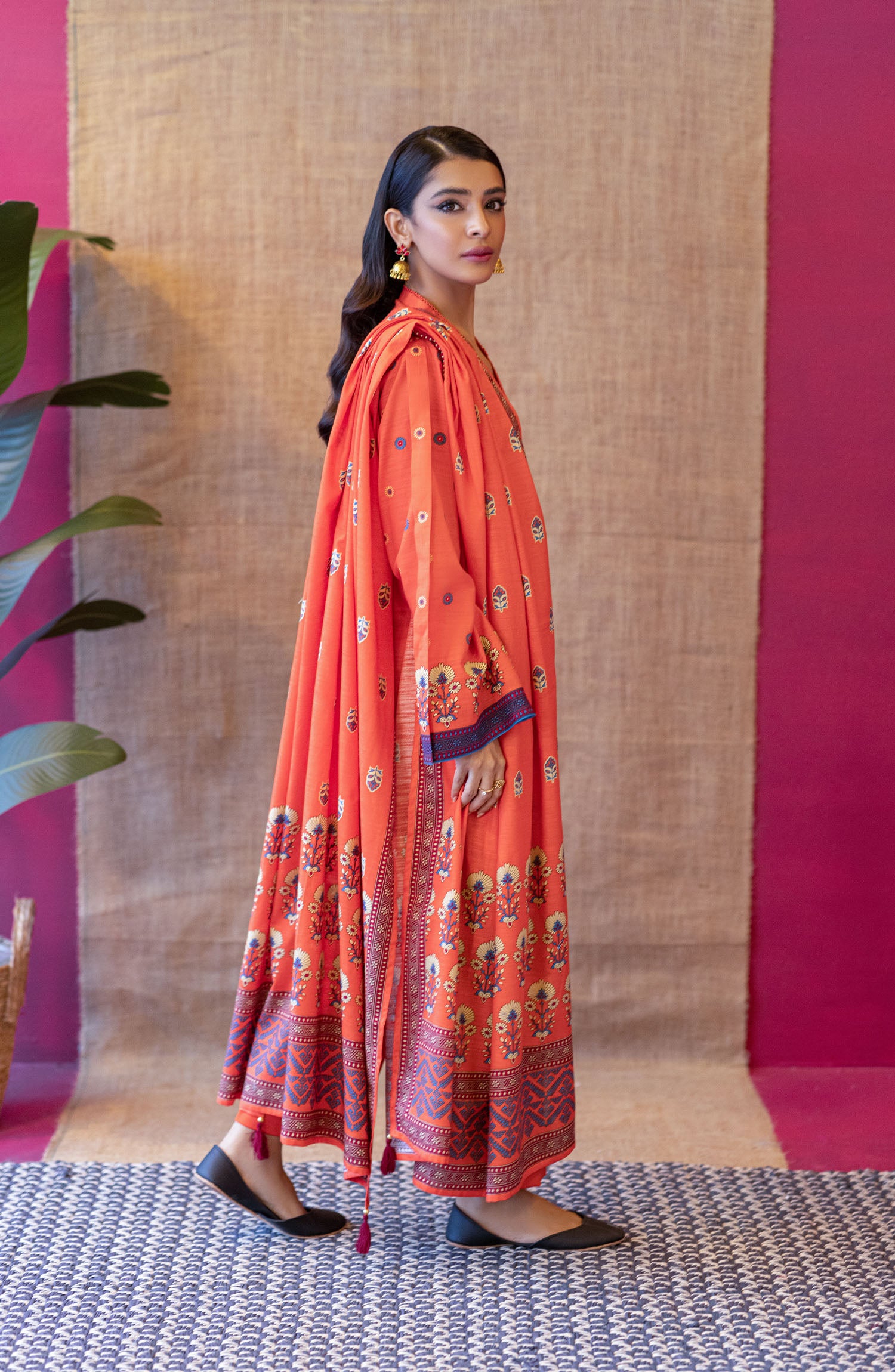OTL-22-151/S ORANGE KHADDAR  READY TO WEAR SHIRT DUPATTA PANTS