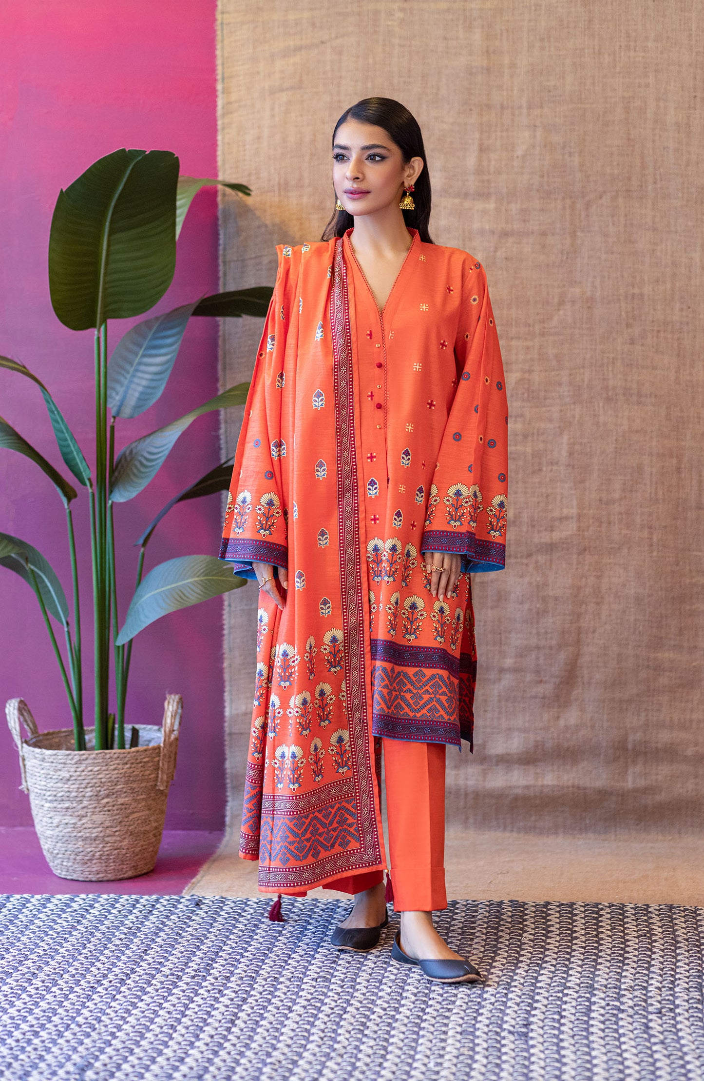 OTL-22-151/S ORANGE KHADDAR  READY TO WEAR SHIRT DUPATTA PANTS