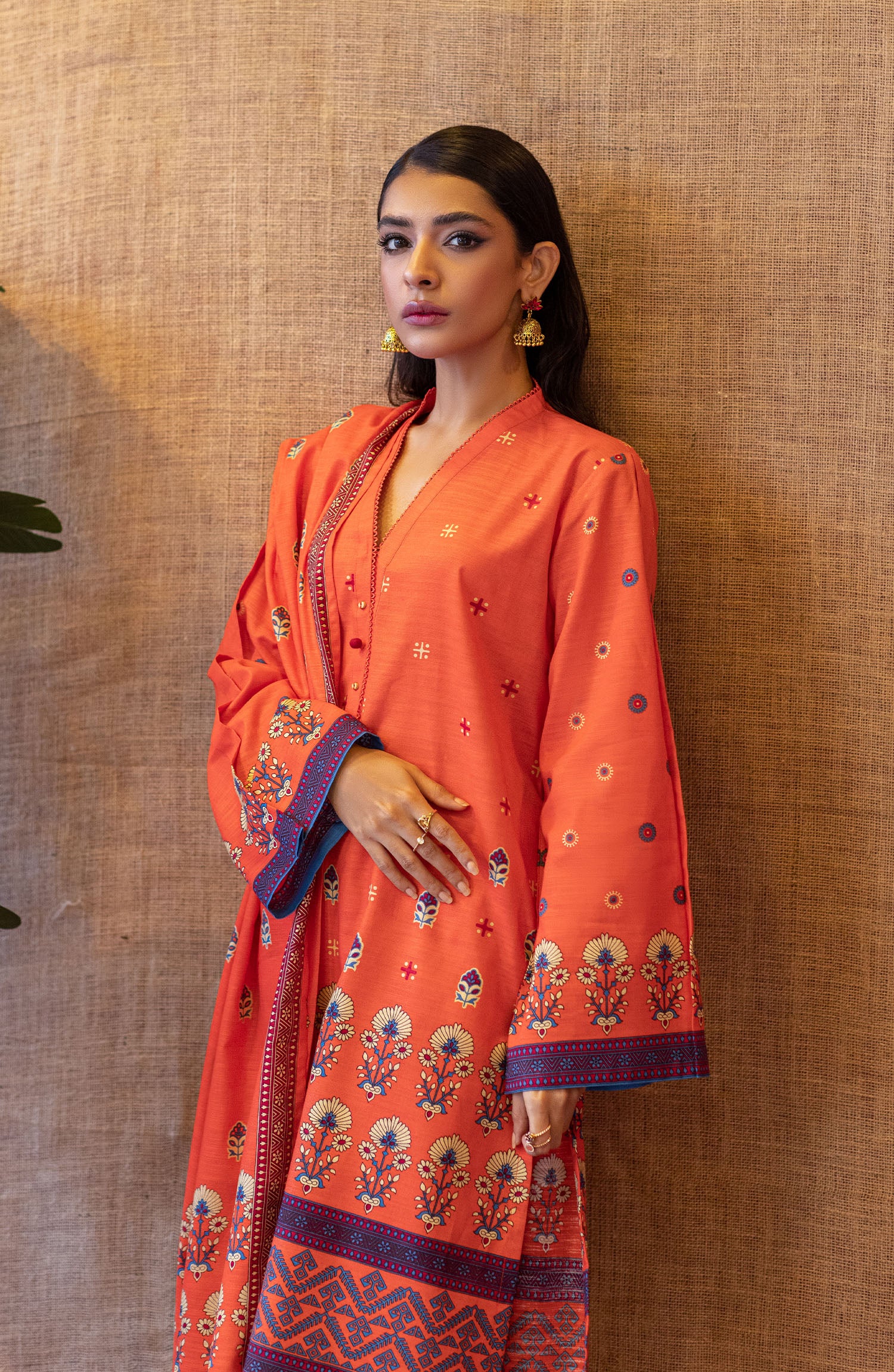 OTL-22-151/S ORANGE KHADDAR  READY TO WEAR SHIRT DUPATTA PANTS