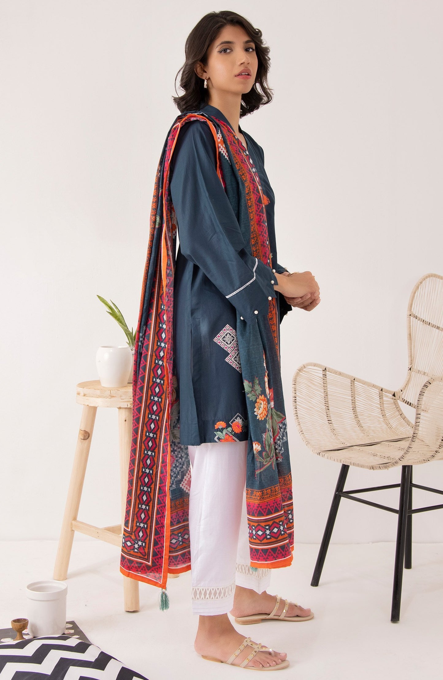OTL-22-004/U RED LAWN  UNSTITCHED SHIRT DUPATTA PANTS