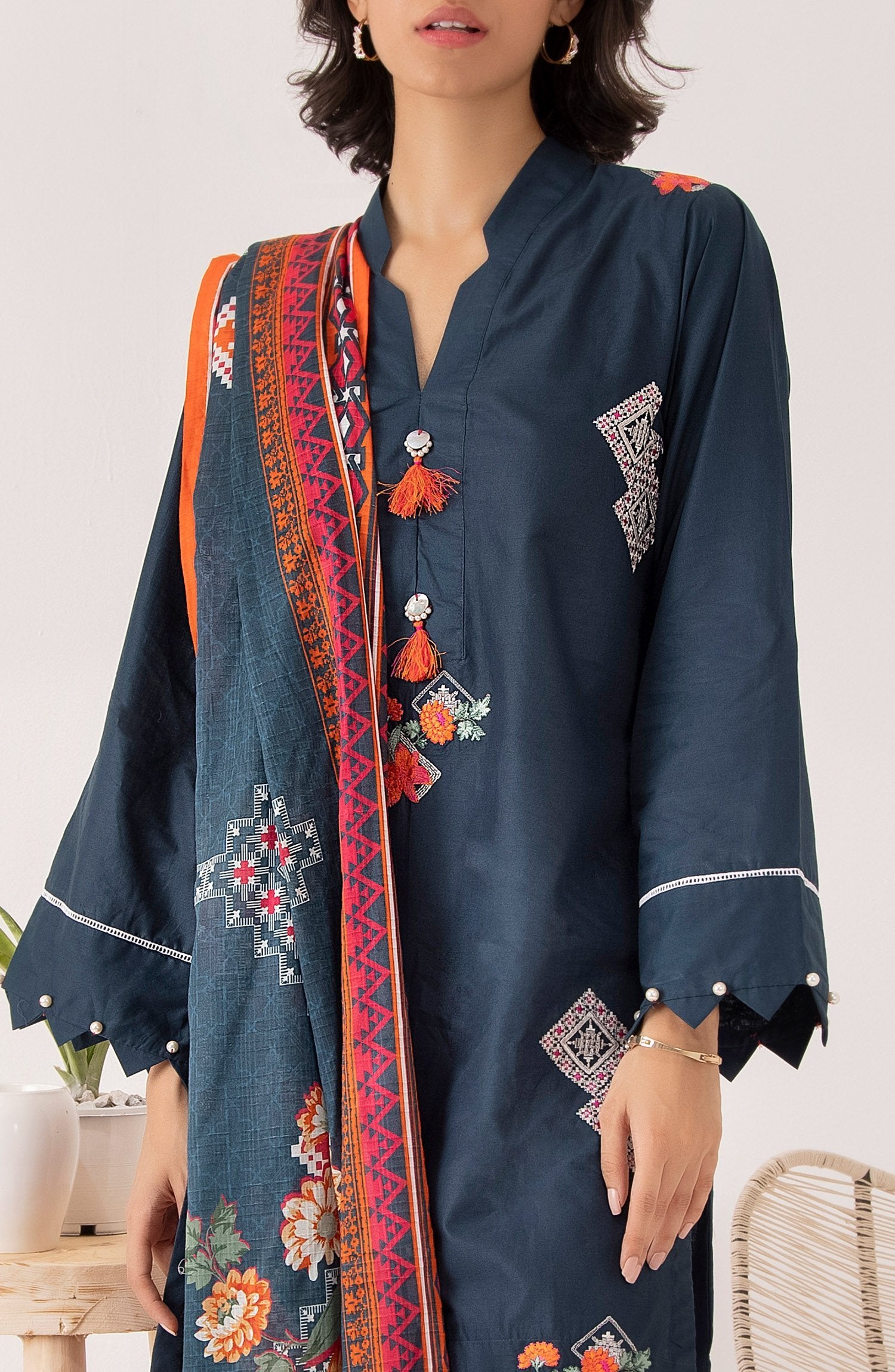 OTL-22-004/U RED LAWN  UNSTITCHED SHIRT DUPATTA PANTS