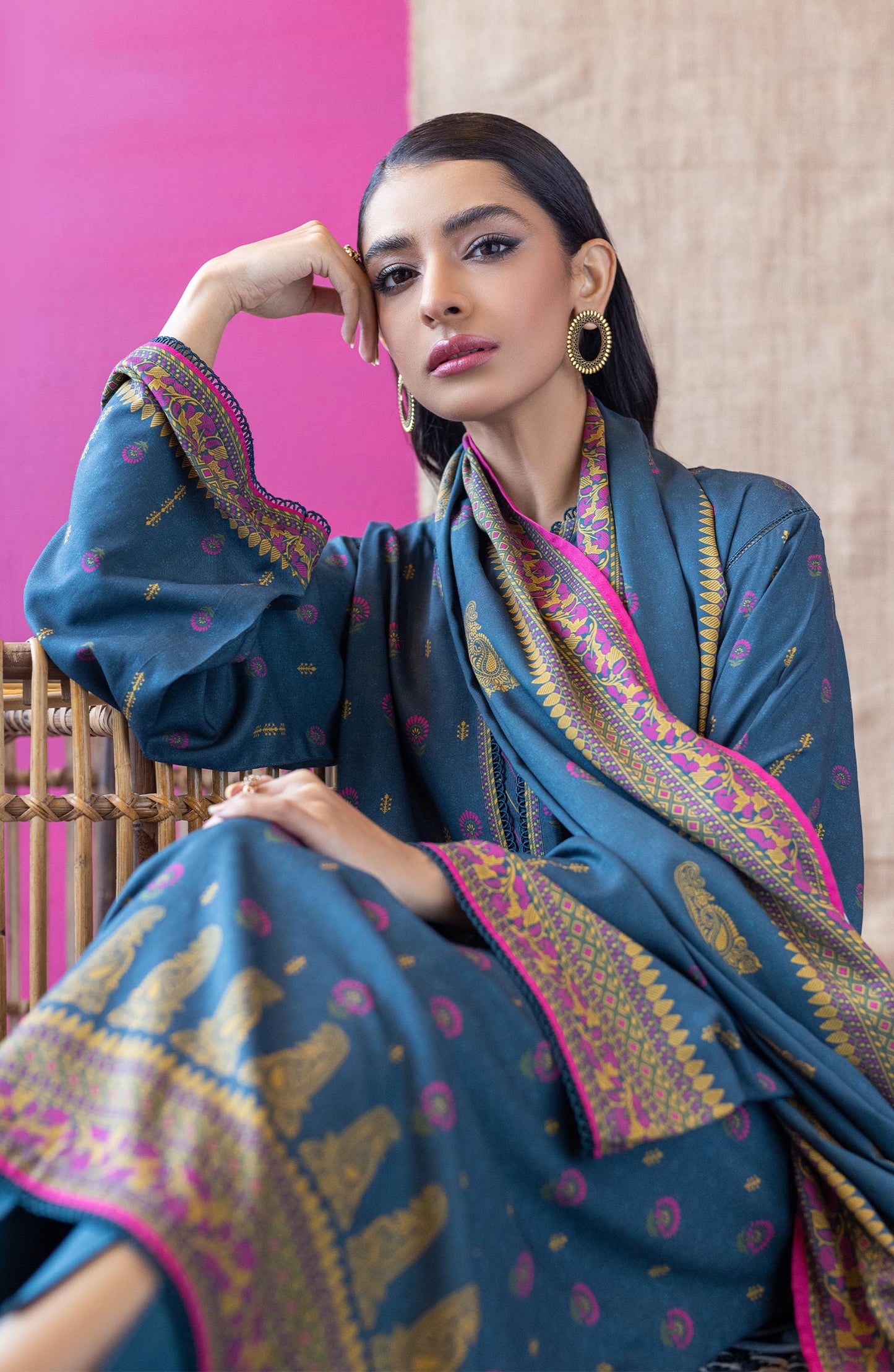 OTL-22-172/U BLUE LINEN  UNSTITCHED SHIRT DUPATTA PANTS