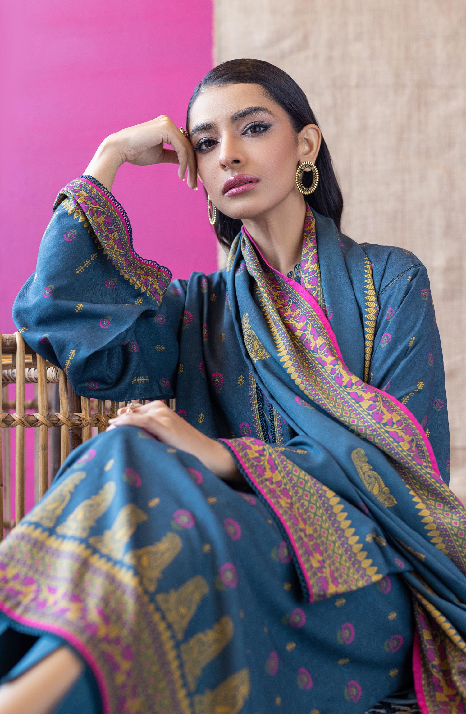 OTL-22-172/U BLUE LINEN  UNSTITCHED SHIRT DUPATTA PANTS