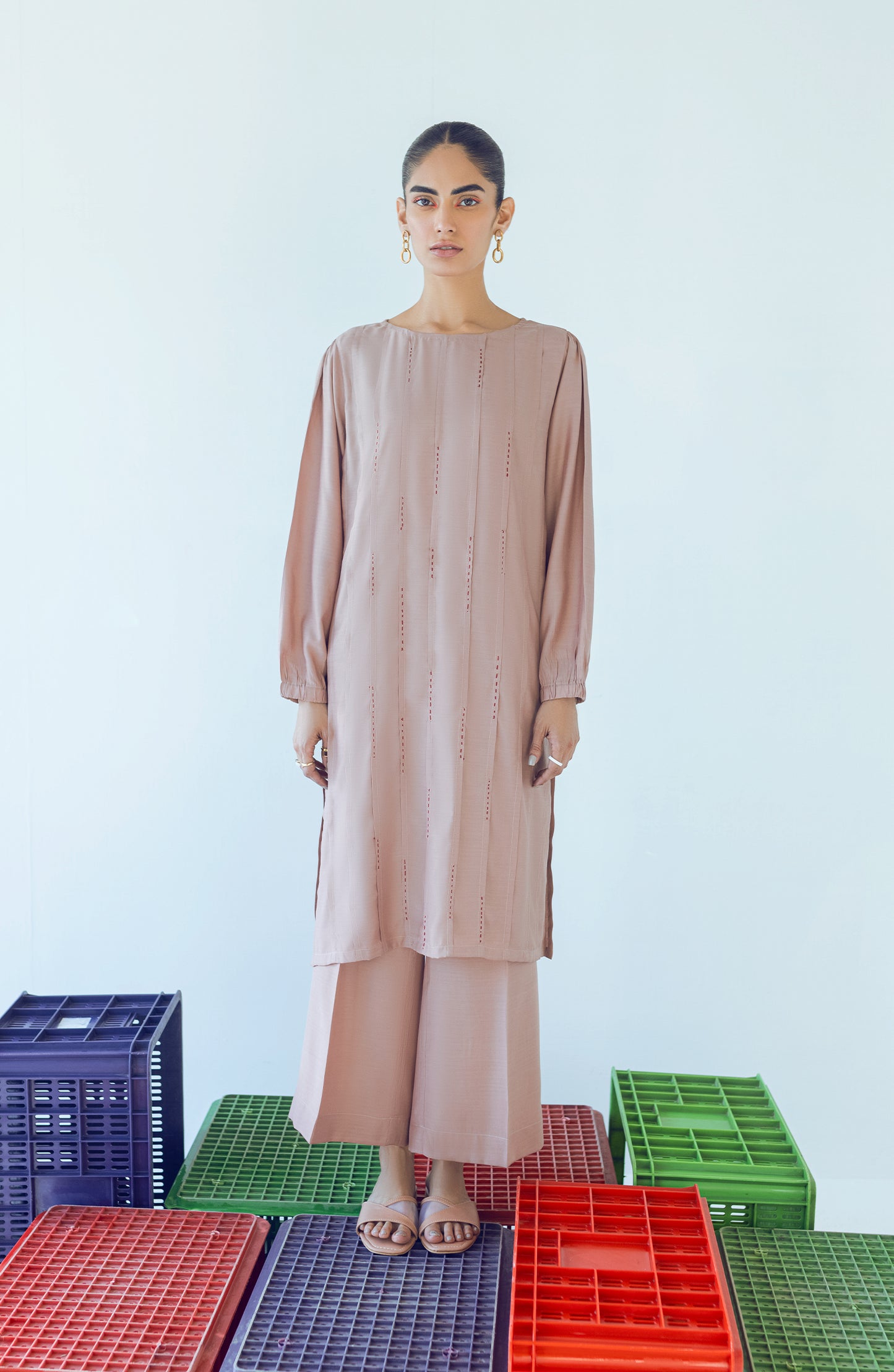 NW-MS-PL-22-001 PEACH VISCOSE  READY TO WEAR SHIRT PANTS
