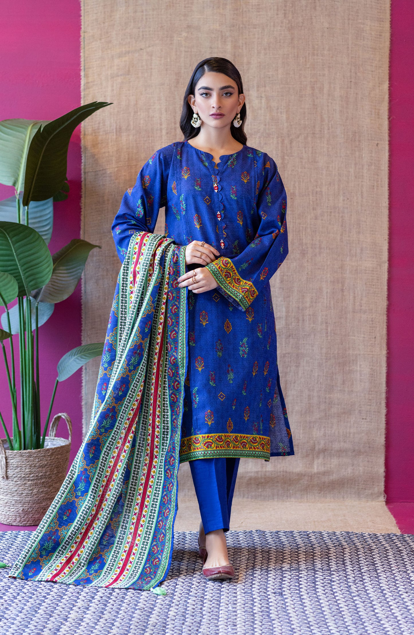 OTL-22-238/U BLUE KHADDAR  UNSTITCHED SHIRT DUPATTA PANTS