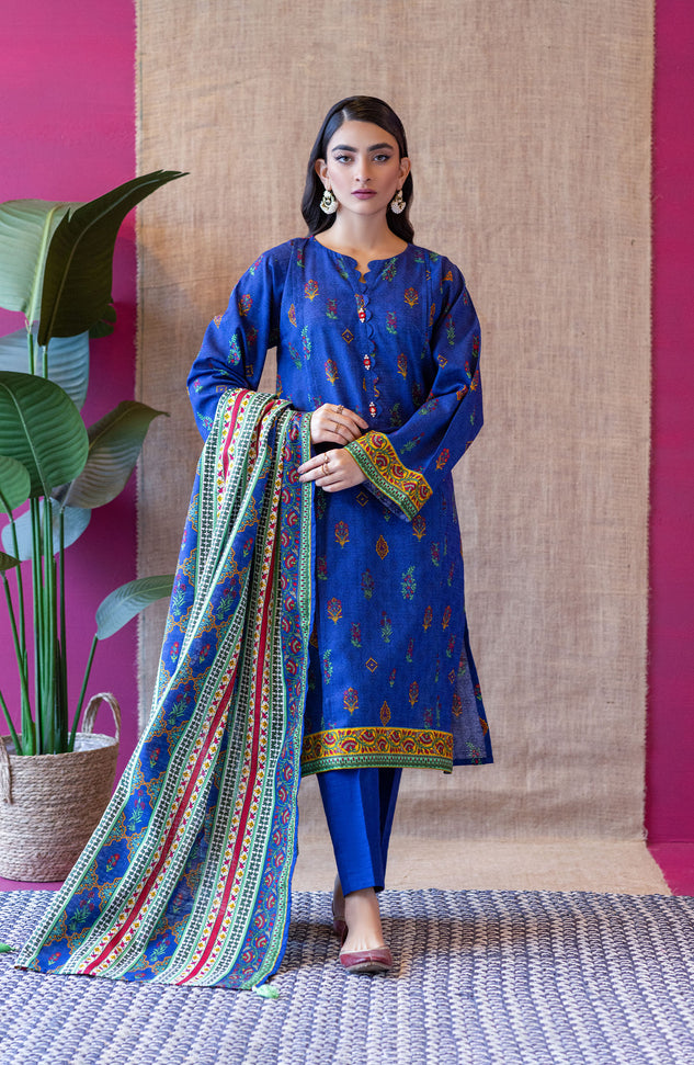 OTL-22-238/U BLUE KHADDAR  UNSTITCHED SHIRT DUPATTA PANTS