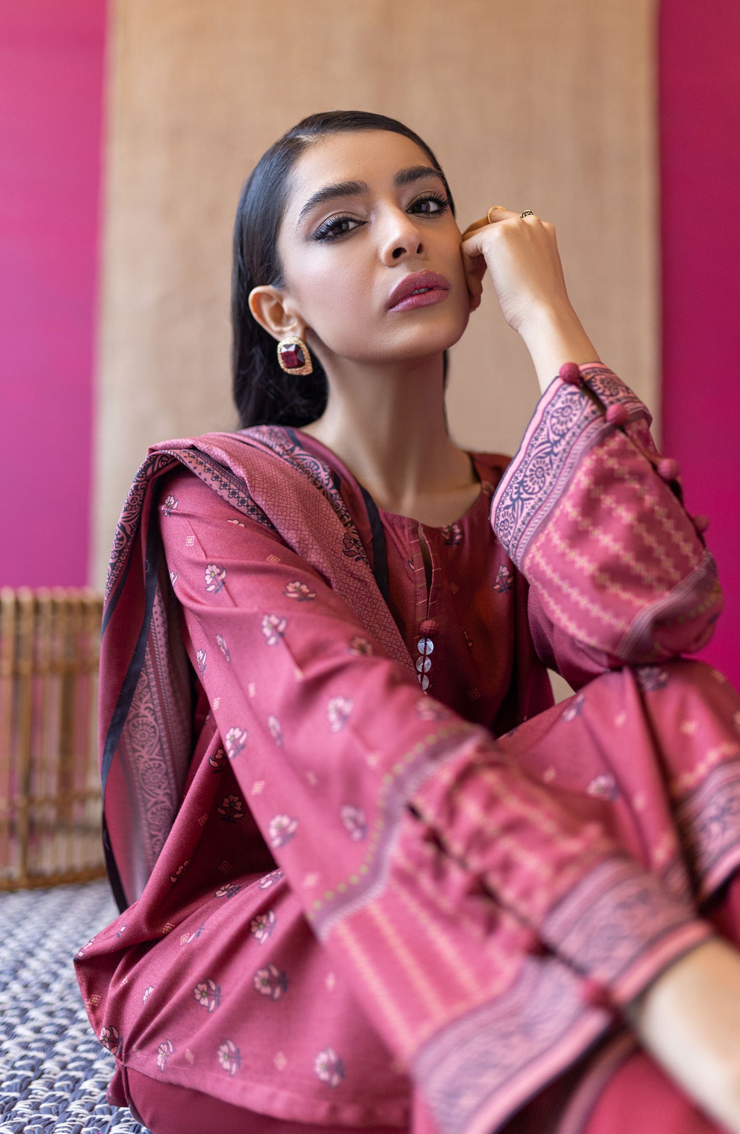 OTL-22-161/U Maroon LINEN  UNSTITCHED SHIRT DUPATTA PANTS