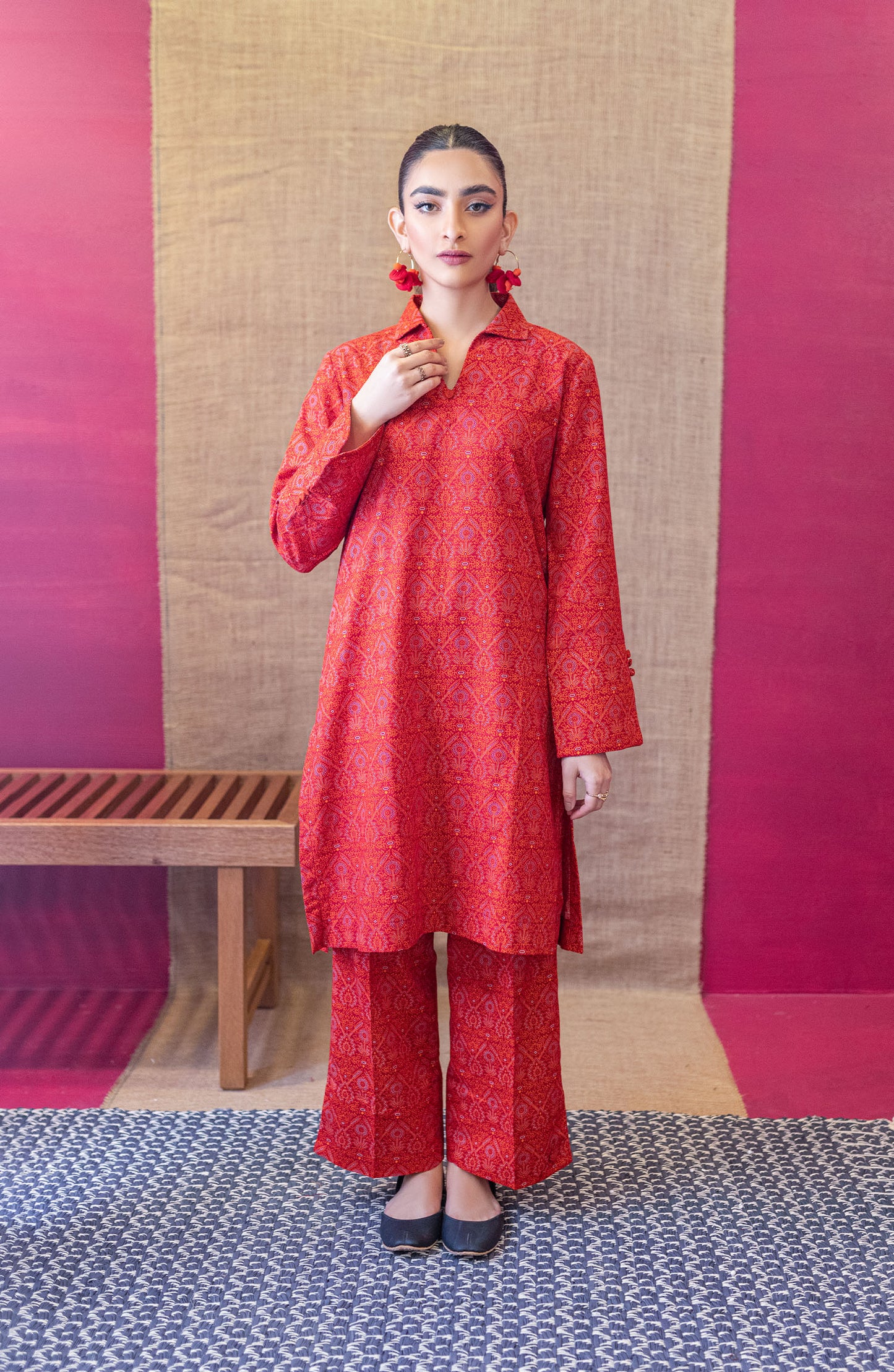 NRDS-22-084/U RED KHADDAR  UNSTITCHED SHIRT PANTS