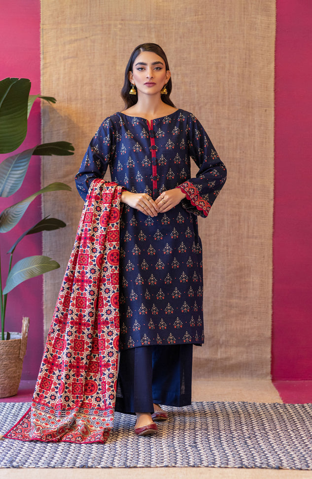 OTL-22-054/U BLUE KHADDAR  UNSTITCHED SHIRT DUPATTA PANTS