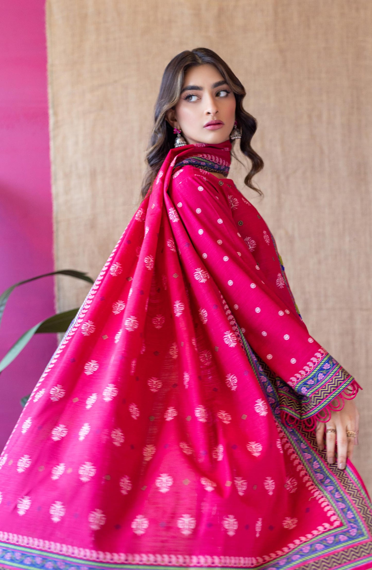 OTL-22-135/U RED KHADDAR  UNSTITCHED SHIRT DUPATTA PANTS