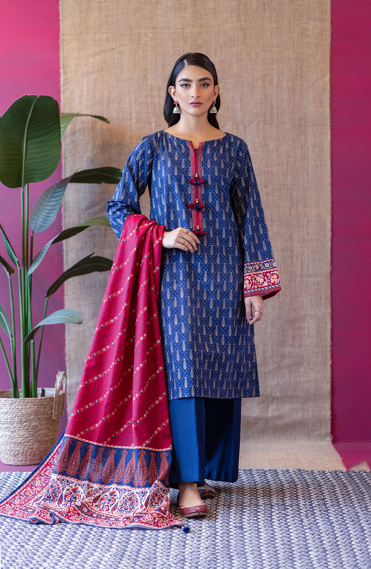 OTL-22-057/U Blue KHADDAR  UNSTITCHED SHIRT DUPATTA PANTS