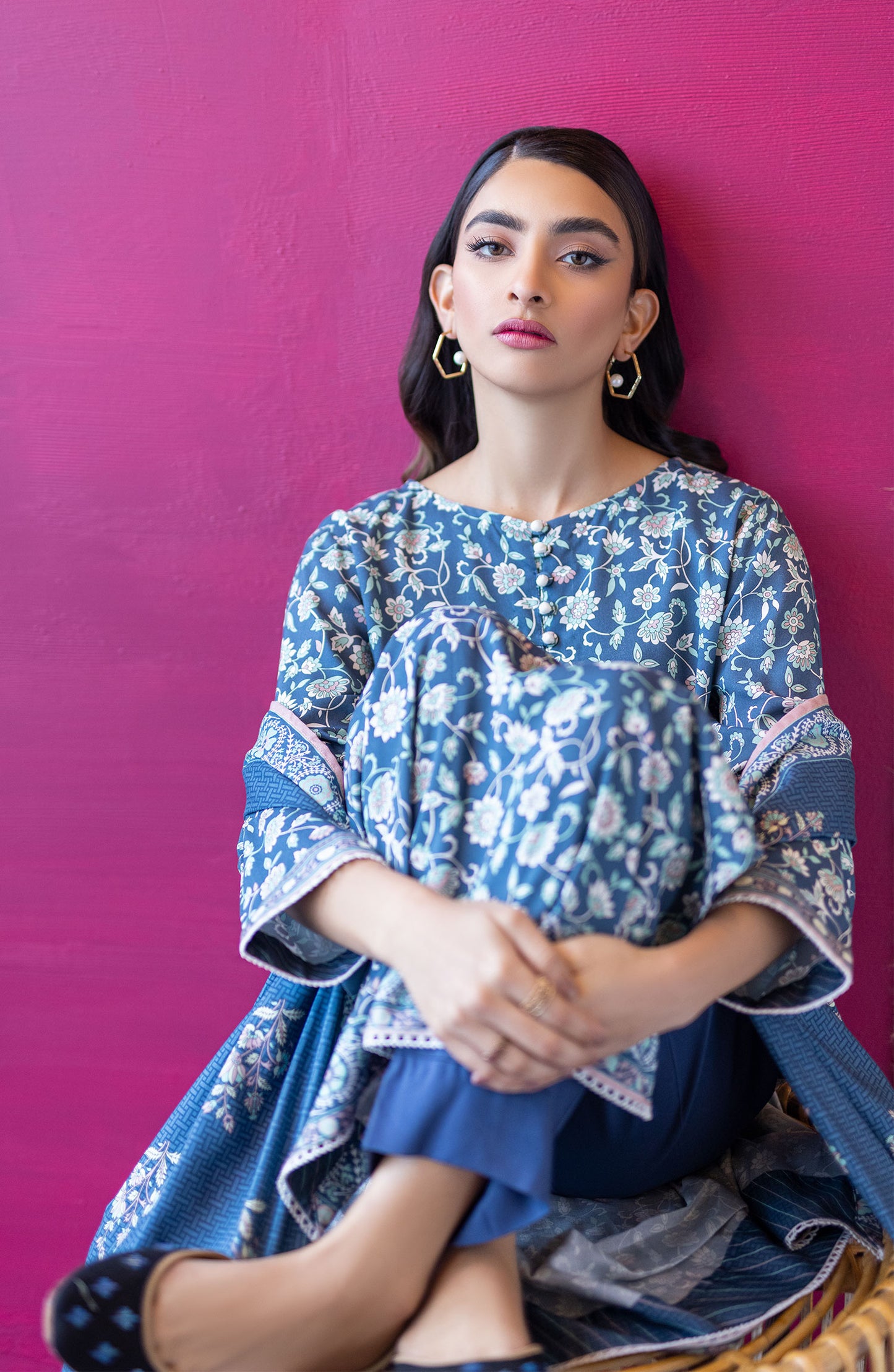 OTL-22-173/U BLUE LINEN  UNSTITCHED SHIRT DUPATTA PANTS