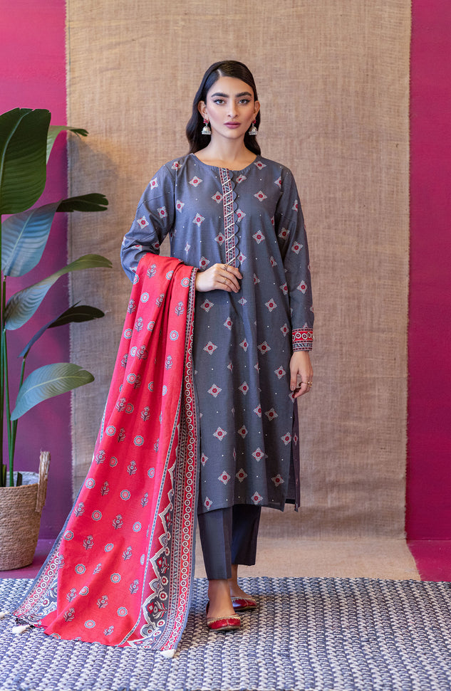 OTL-22-241/U GREY KHADDAR  UNSTITCHED SHIRT DUPATTA PANTS