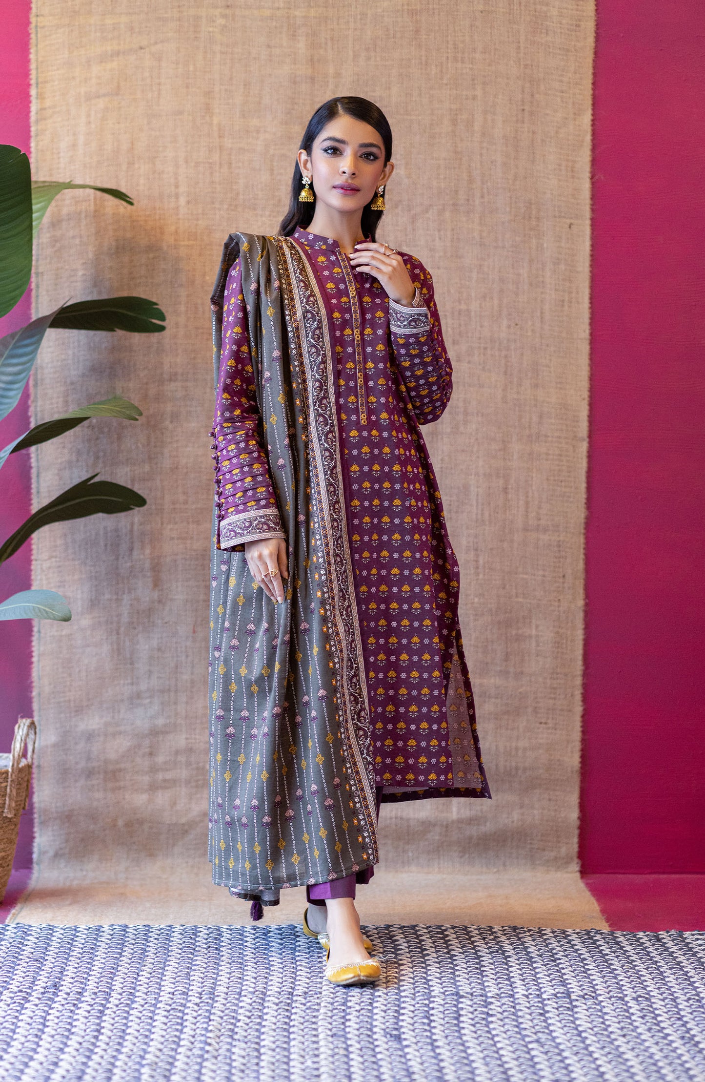 OTL-22-058/U Maroon KHADDAR  UNSTITCHED SHIRT DUPATTA PANTS