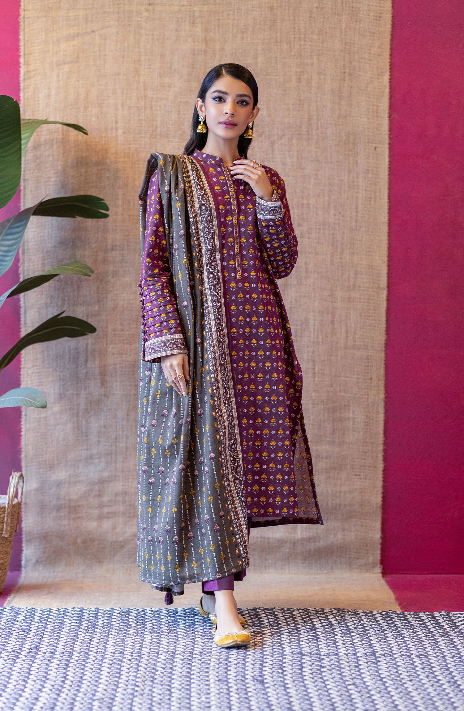 OTL-22-058/U Maroon KHADDAR  UNSTITCHED SHIRT DUPATTA PANTS