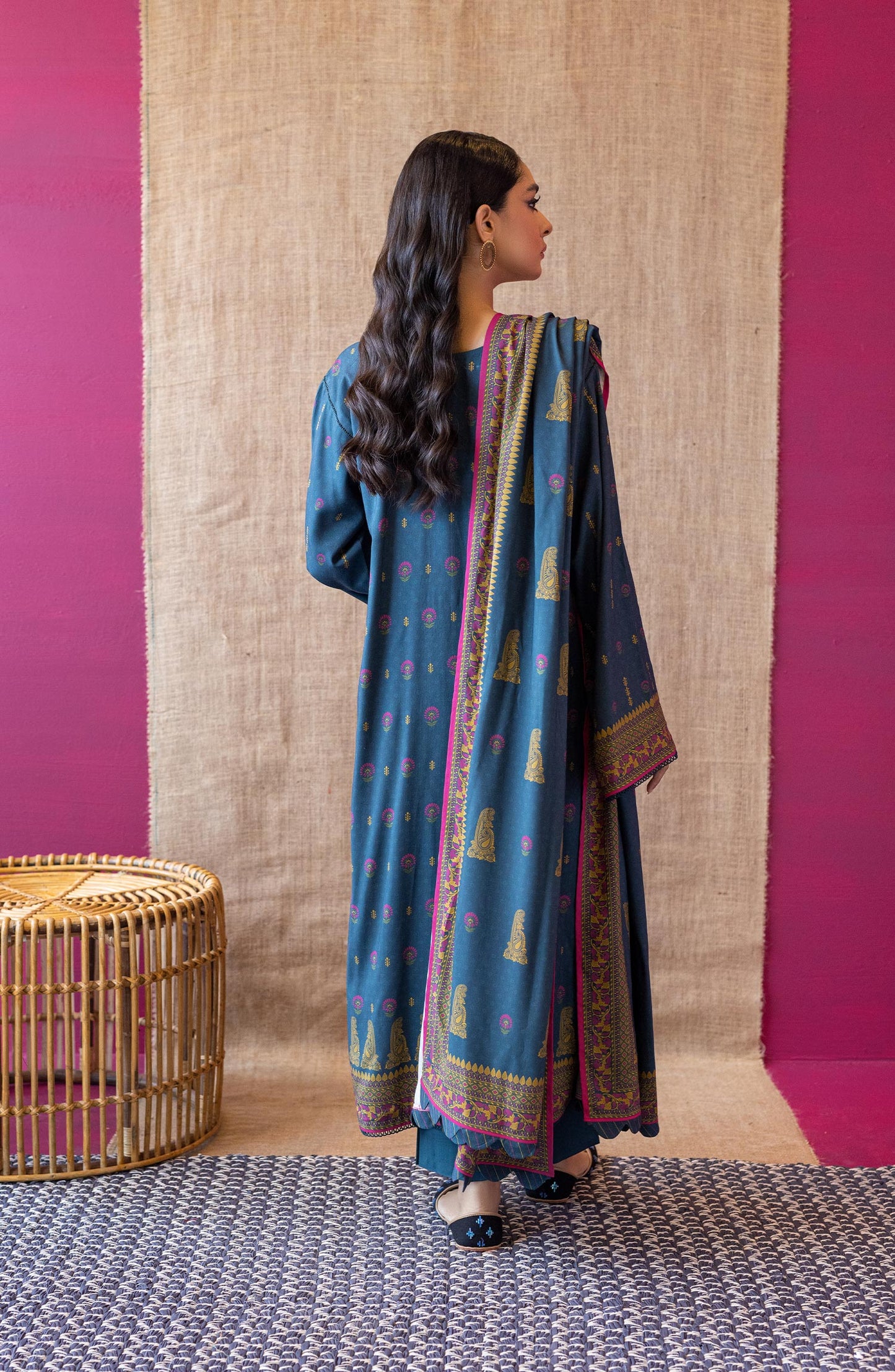 OTL-22-172/U BLUE LINEN  UNSTITCHED SHIRT DUPATTA PANTS