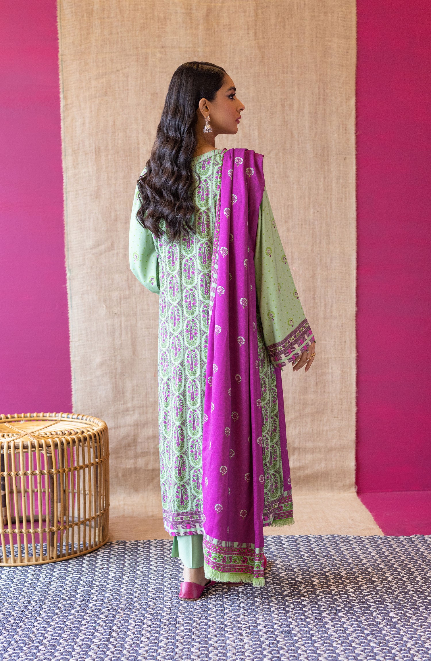 OTL-22-174/U GREEN LINEN  UNSTITCHED SHIRT DUPATTA PANTS