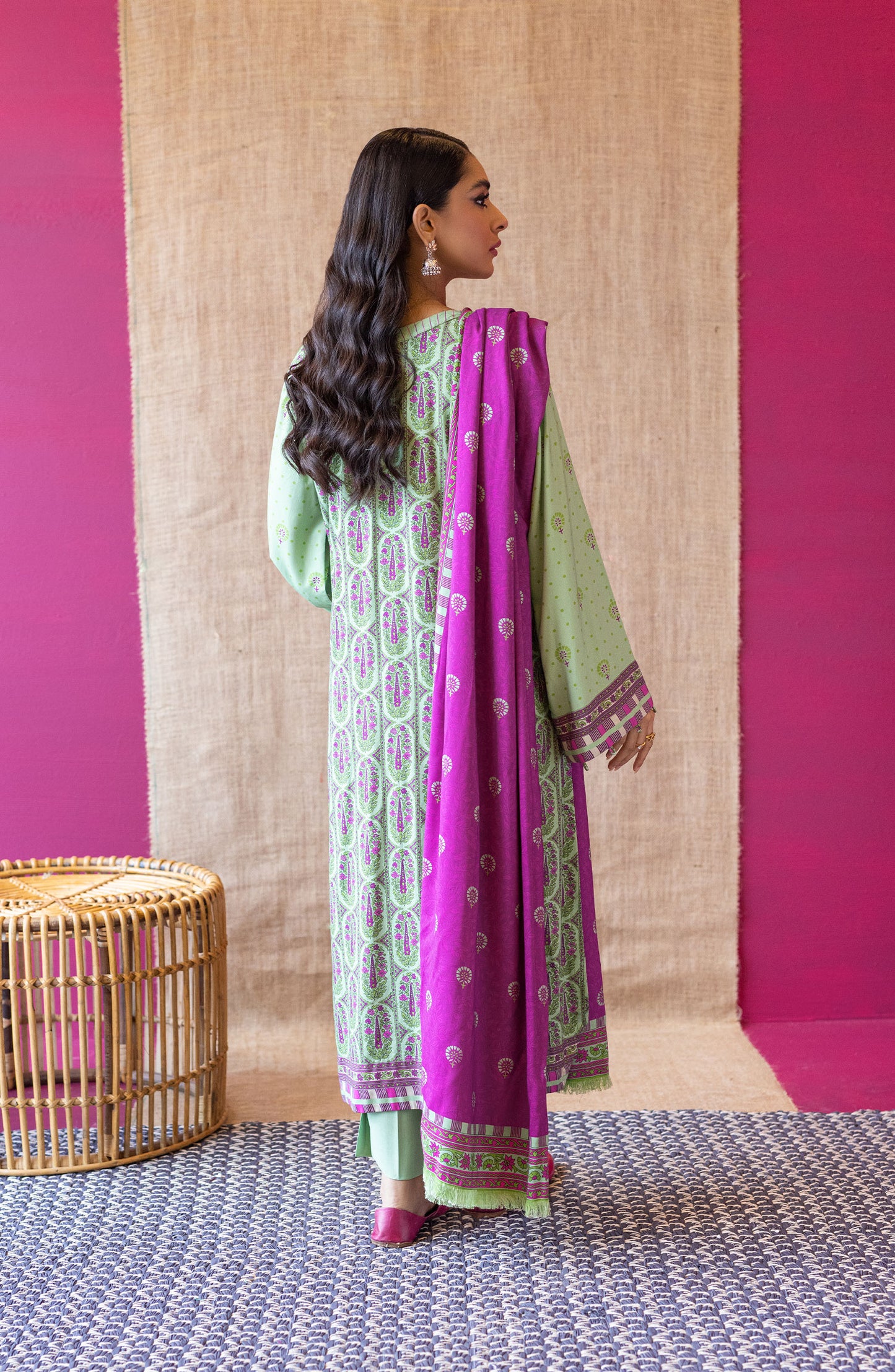 OTL-22-174/U GREEN LINEN  UNSTITCHED SHIRT DUPATTA PANTS