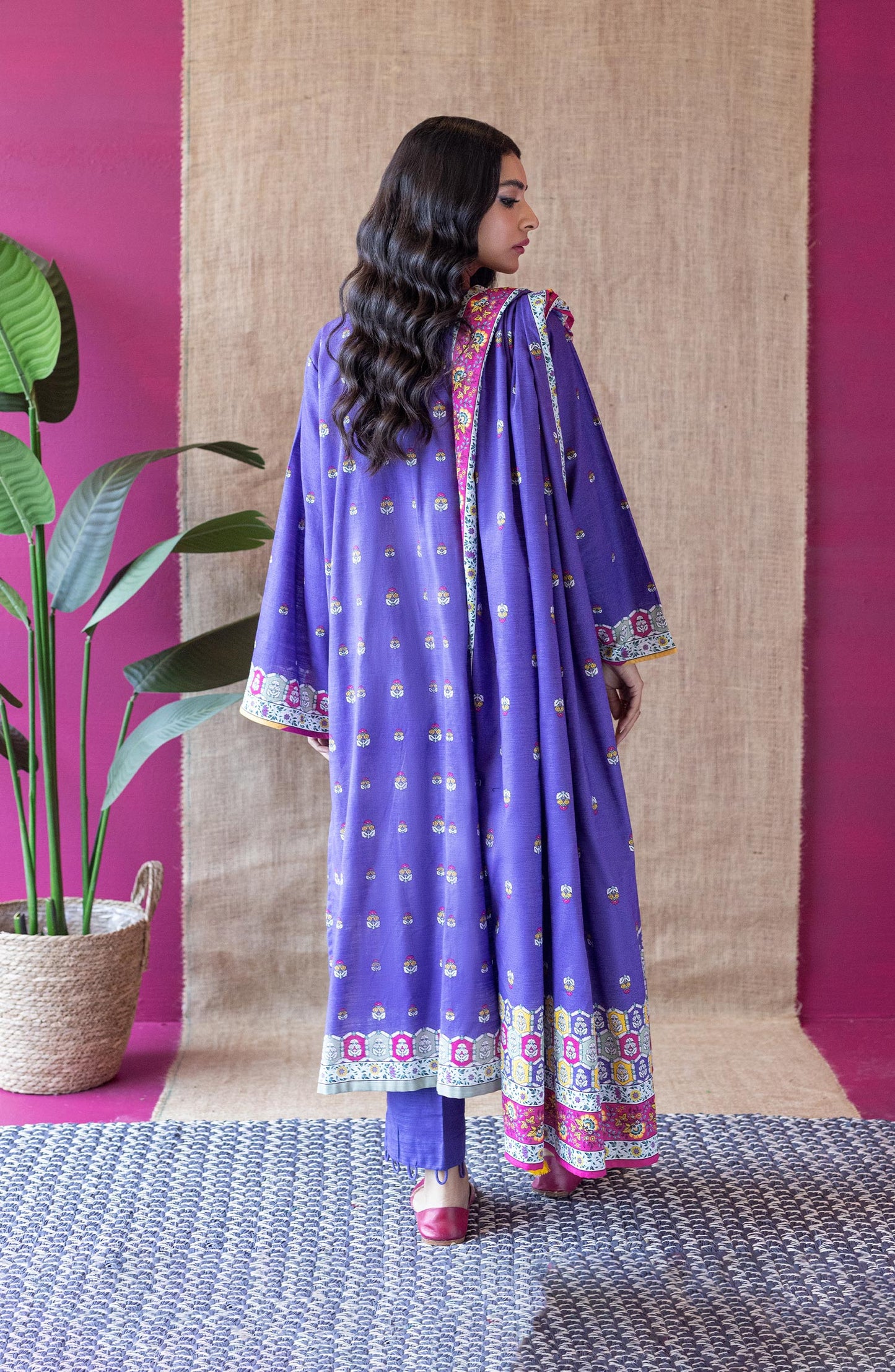 OTL-22-137/U PURPLE KHADDAR  UNSTITCHED SHIRT DUPATTA PANTS