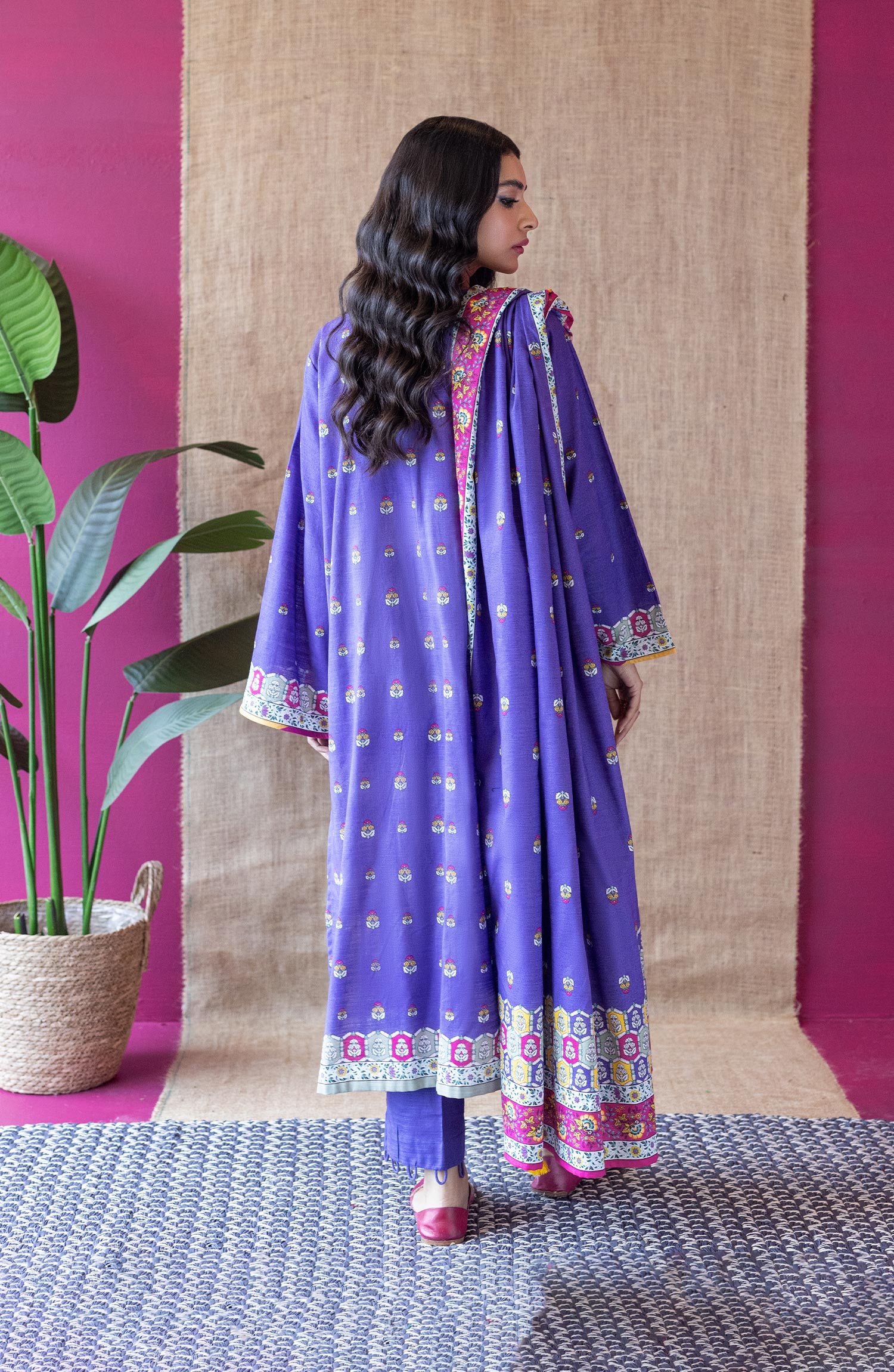 OTL-22-137/U PURPLE KHADDAR  UNSTITCHED SHIRT DUPATTA PANTS