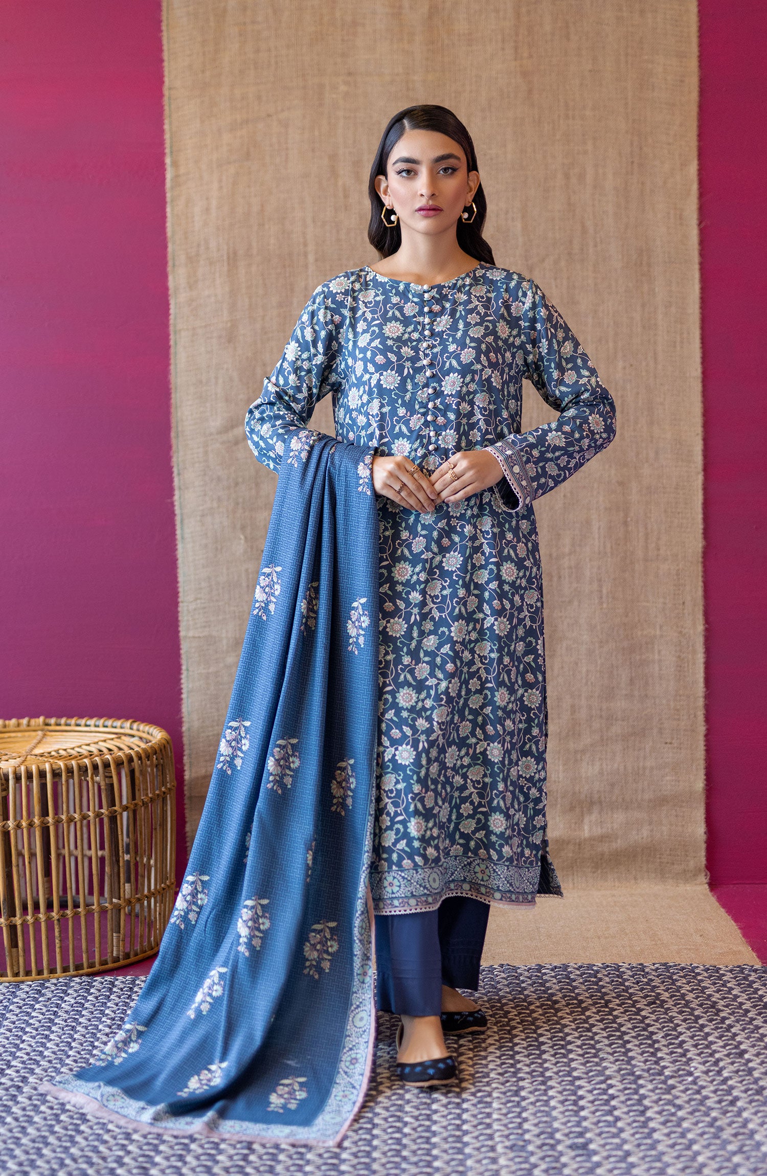 OTL-22-173/U BLUE LINEN UNSTITCHED SHIRT DUPATTA PANTS