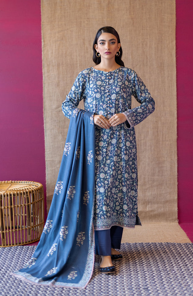 OTL-22-173/U BLUE LINEN  UNSTITCHED SHIRT DUPATTA PANTS