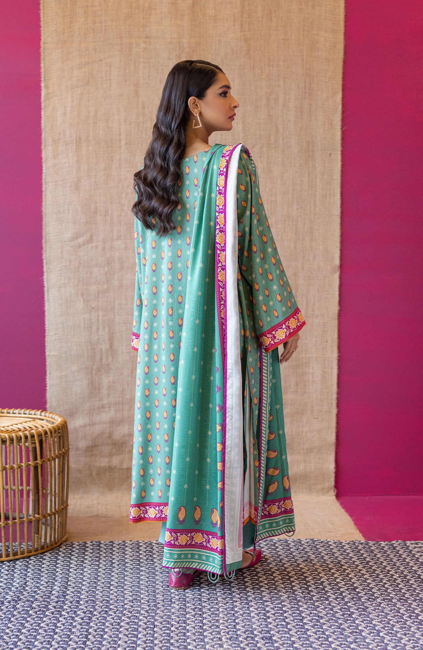 OTL-22-177/U GREEN LINEN  UNSTITCHED SHIRT DUPATTA PANTS