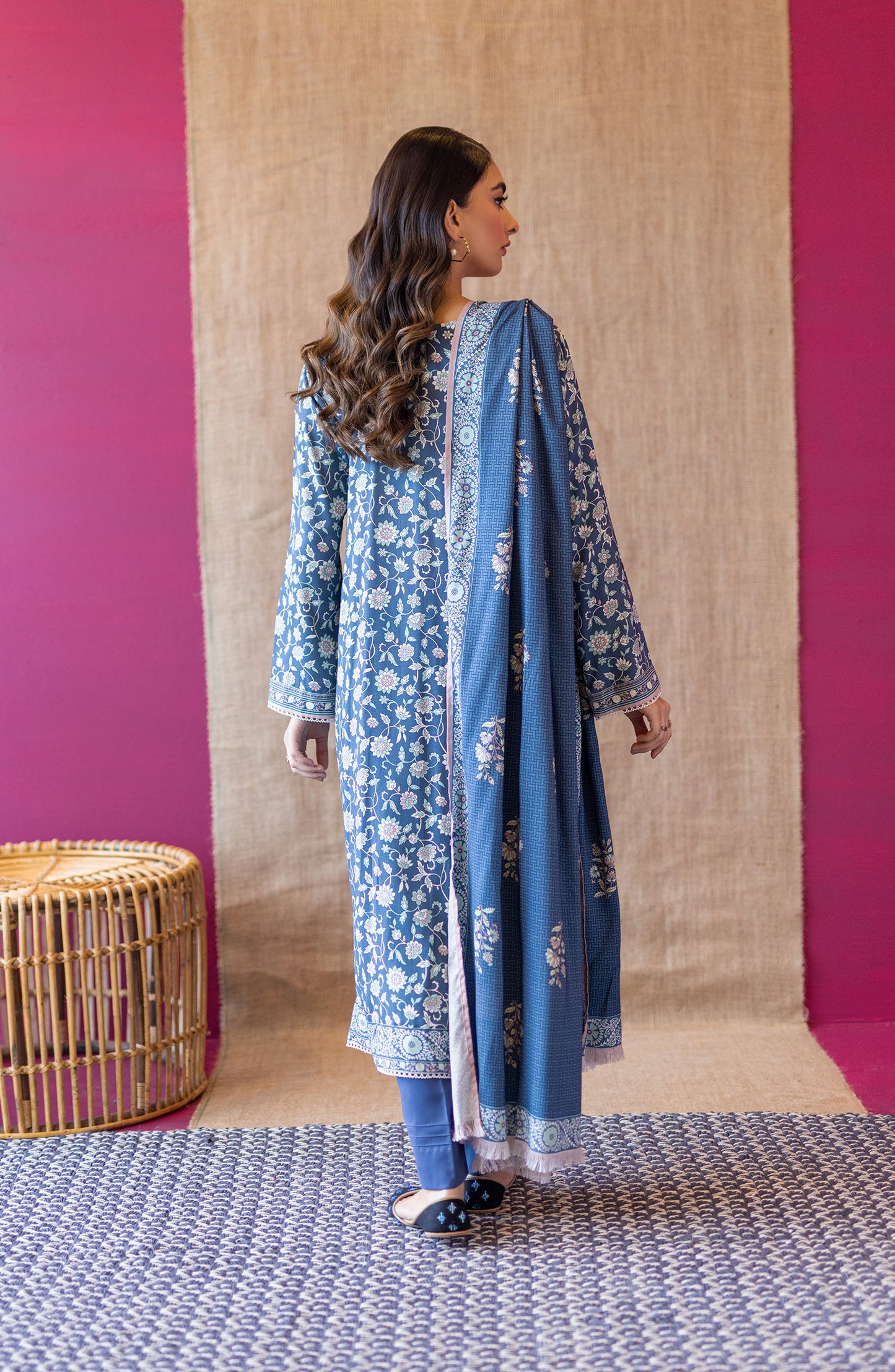 OTL-22-173/U BLUE LINEN  UNSTITCHED SHIRT DUPATTA PANTS