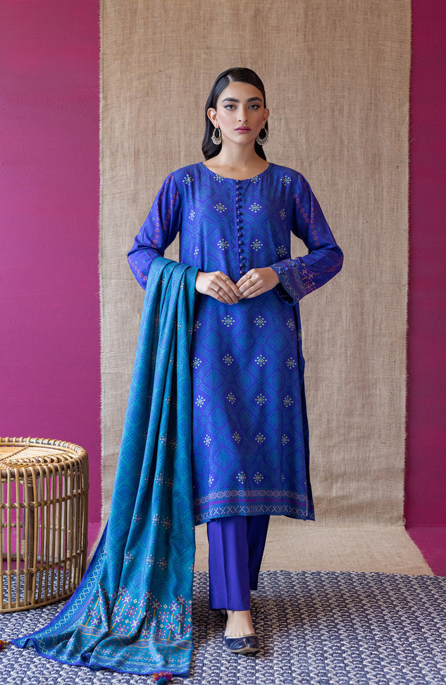 OTL-22-162/U BLUE LINEN  UNSTITCHED SHIRT DUPATTA PANTS