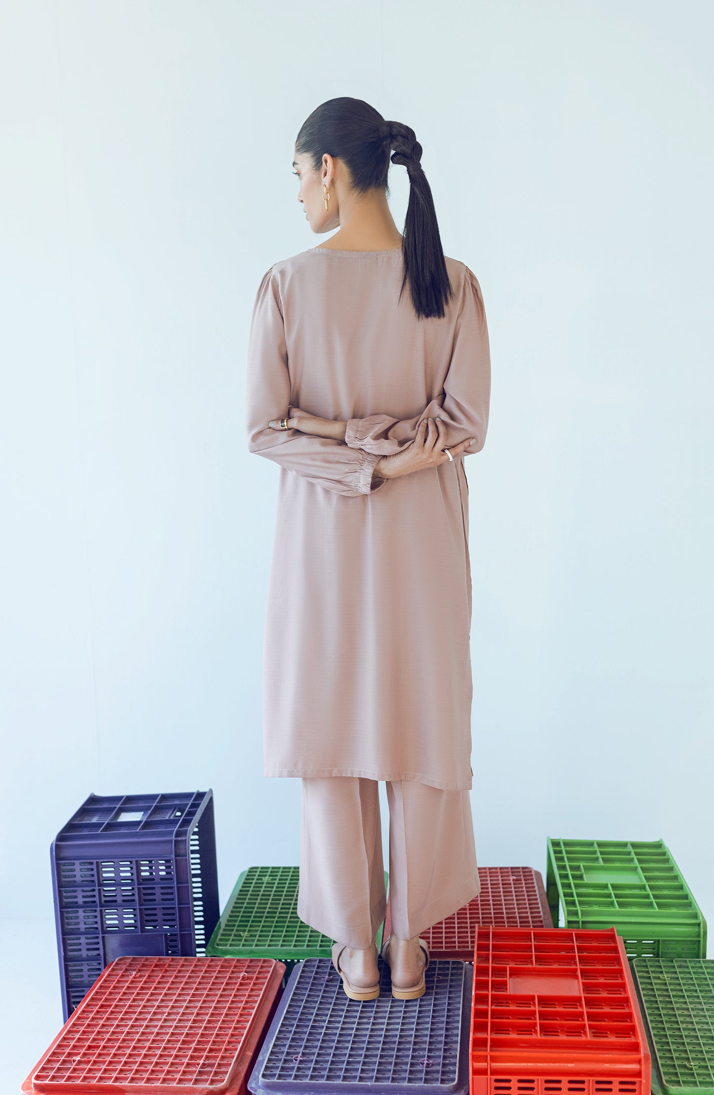 NW-MS-PL-22-001 PEACH VISCOSE  READY TO WEAR SHIRT PANTS