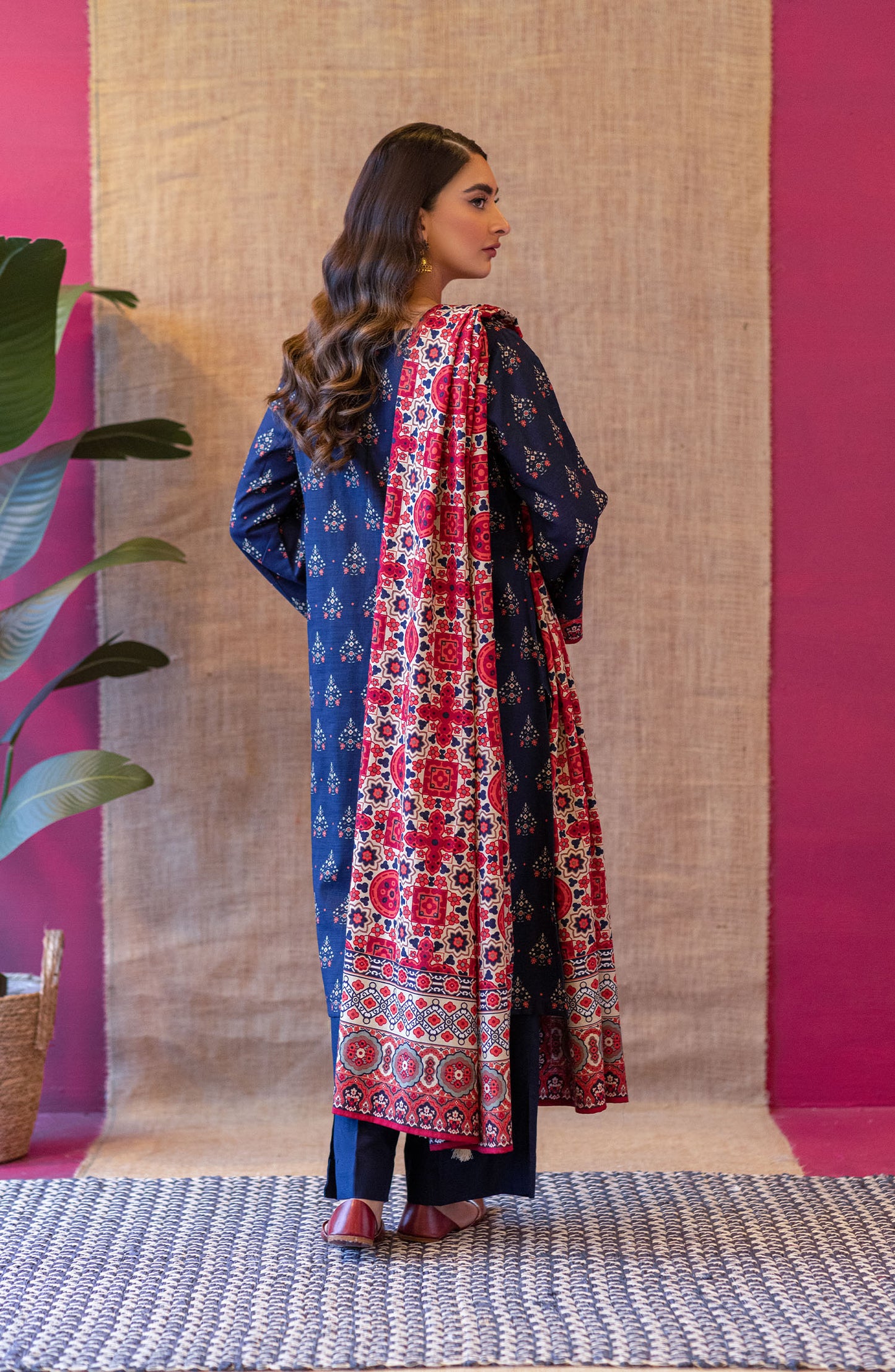 Stitched 3 Piece Printed Khaddar Shirt , Khaddar Pant and Khaddar Dupatta