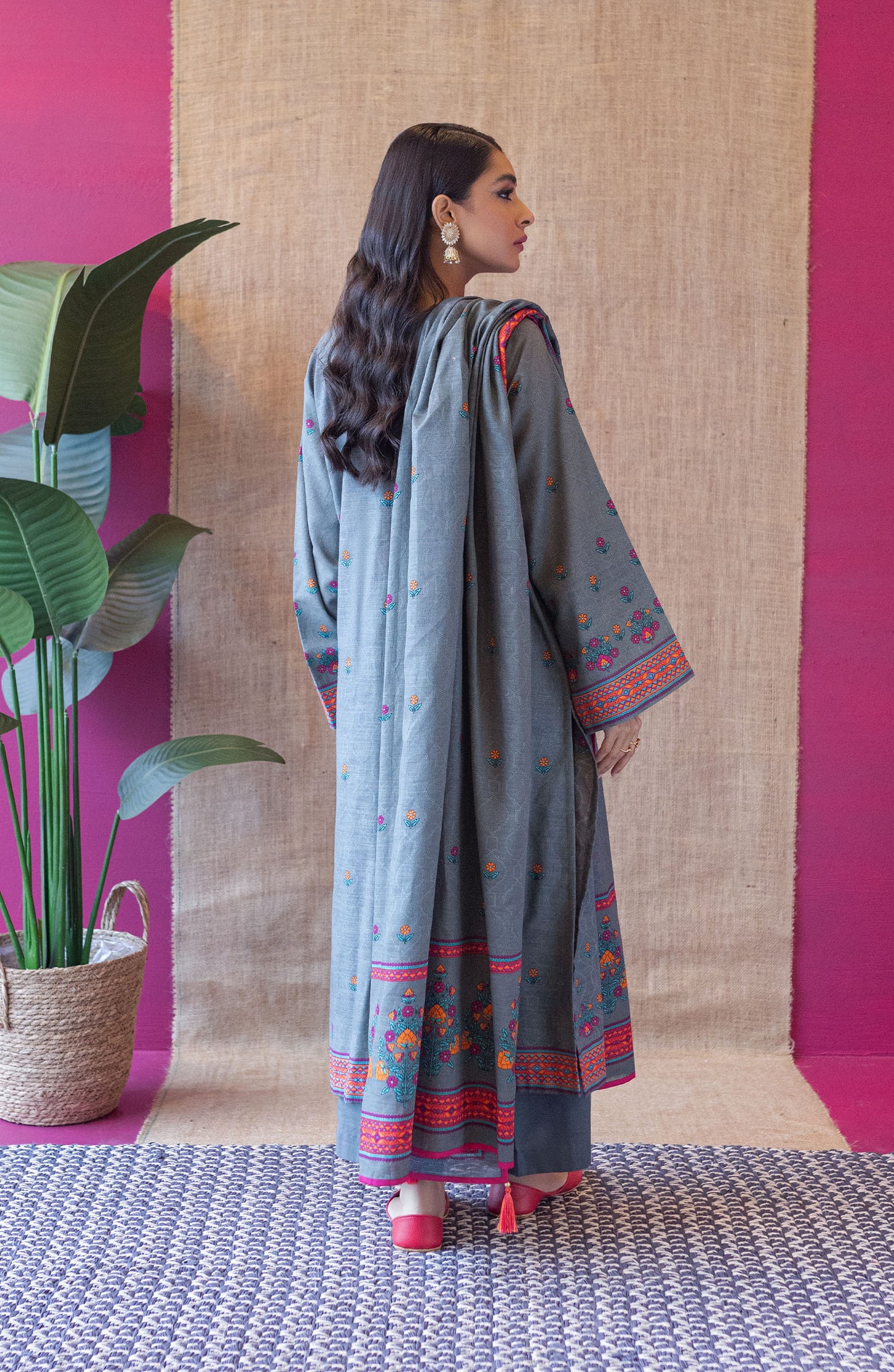Stitched 3 Piece Printed Khaddar Shirt , Khaddar Pant and Khaddar Dupatta