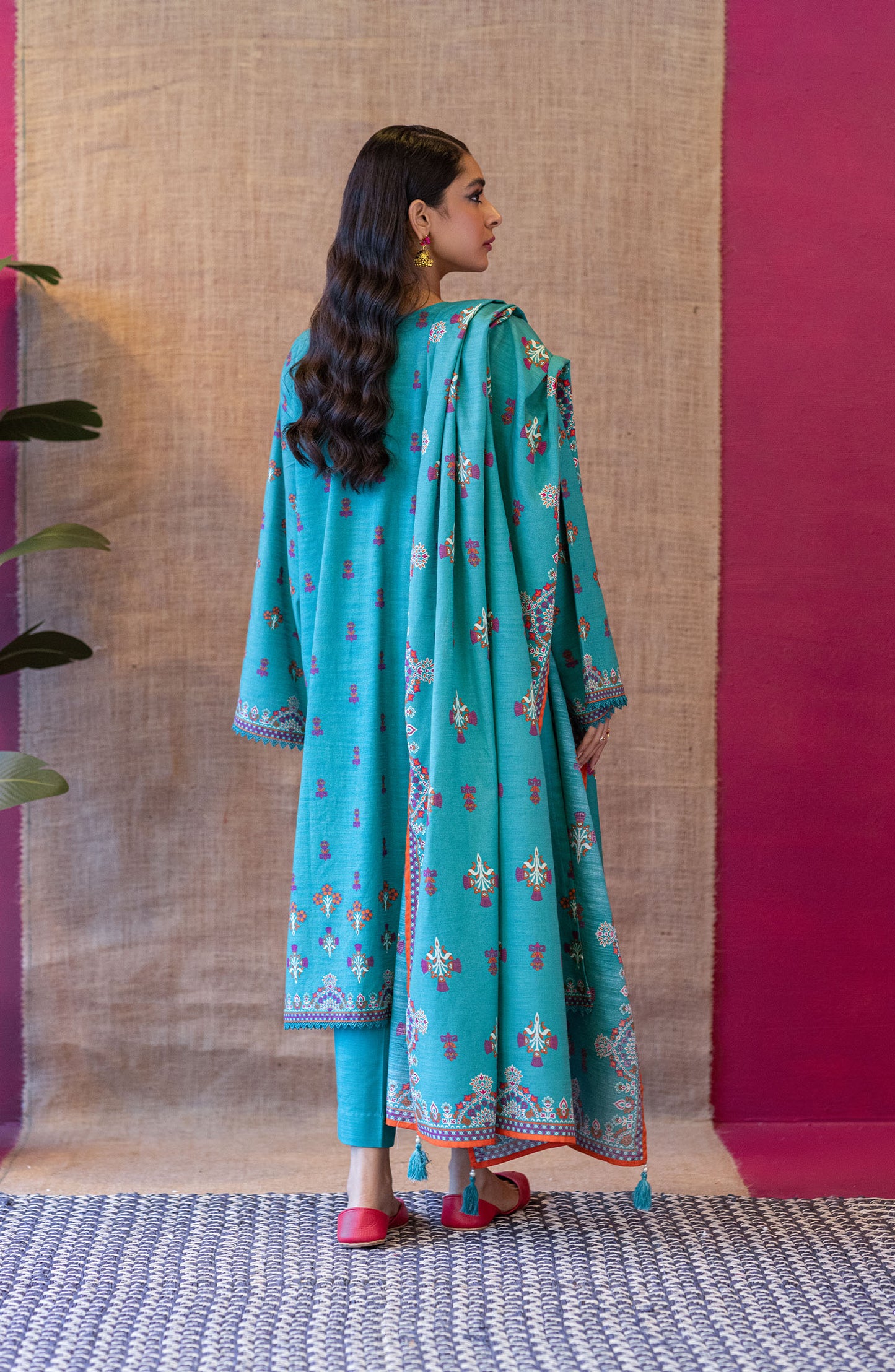 Stitched 3 Piece Printed Khaddar Shirt , Khaddar Pant and Khaddar Dupatta