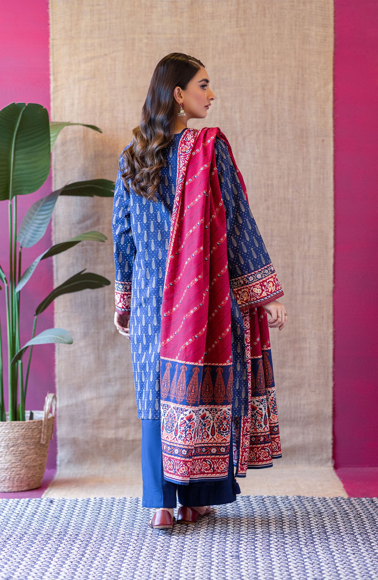 OTL-22-057/U Blue KHADDAR  UNSTITCHED SHIRT DUPATTA PANTS
