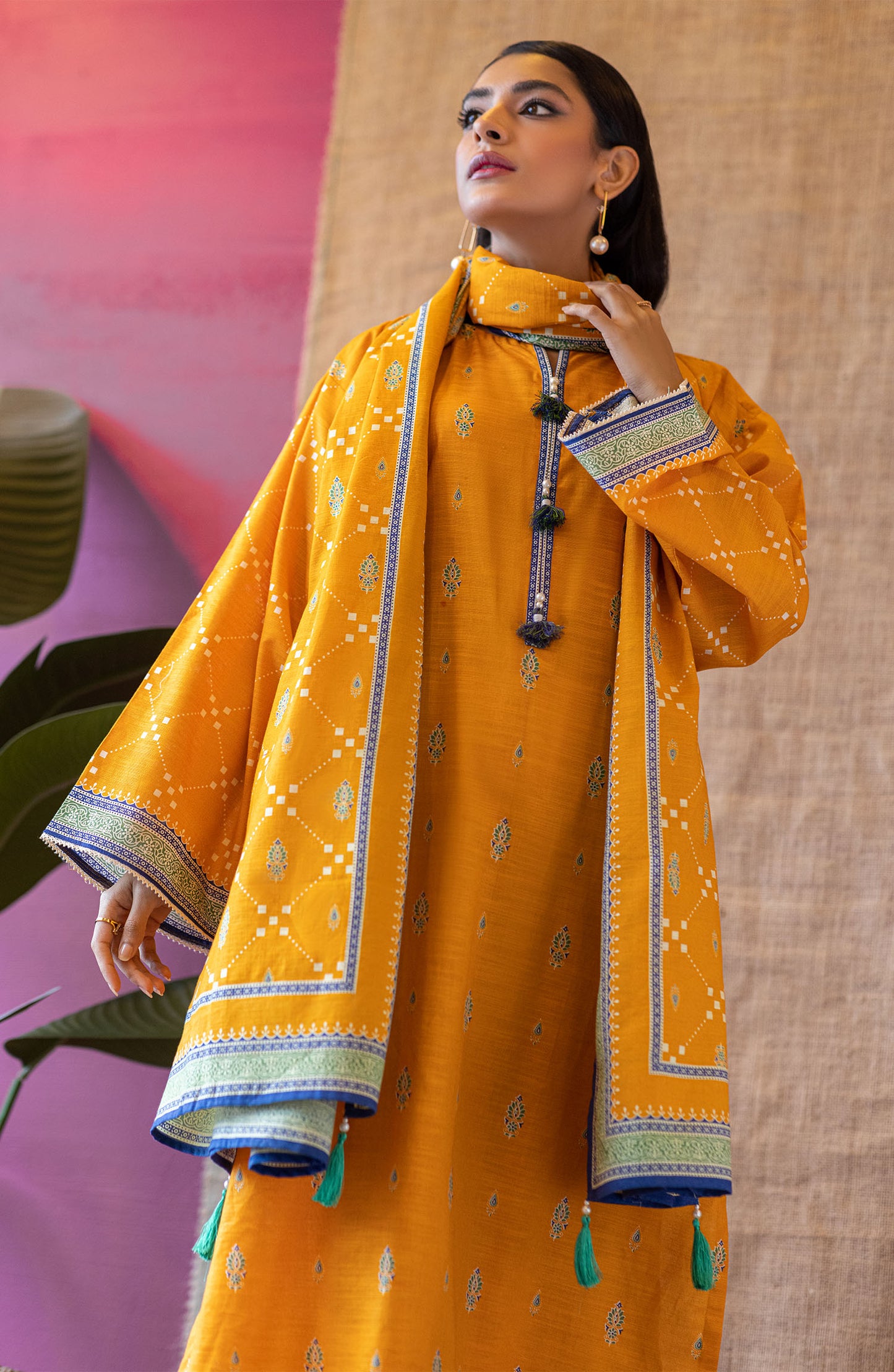 Stitched 3 Piece Printed Khaddar Shirt , Khaddar Pant and Khaddar Dupatta