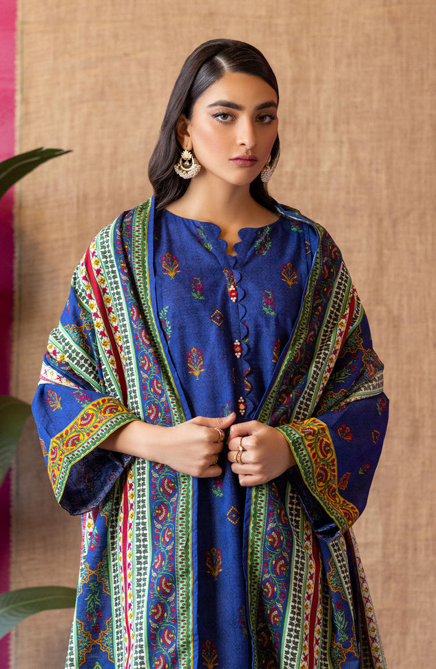 OTL-22-238/U BLUE KHADDAR  UNSTITCHED SHIRT DUPATTA PANTS