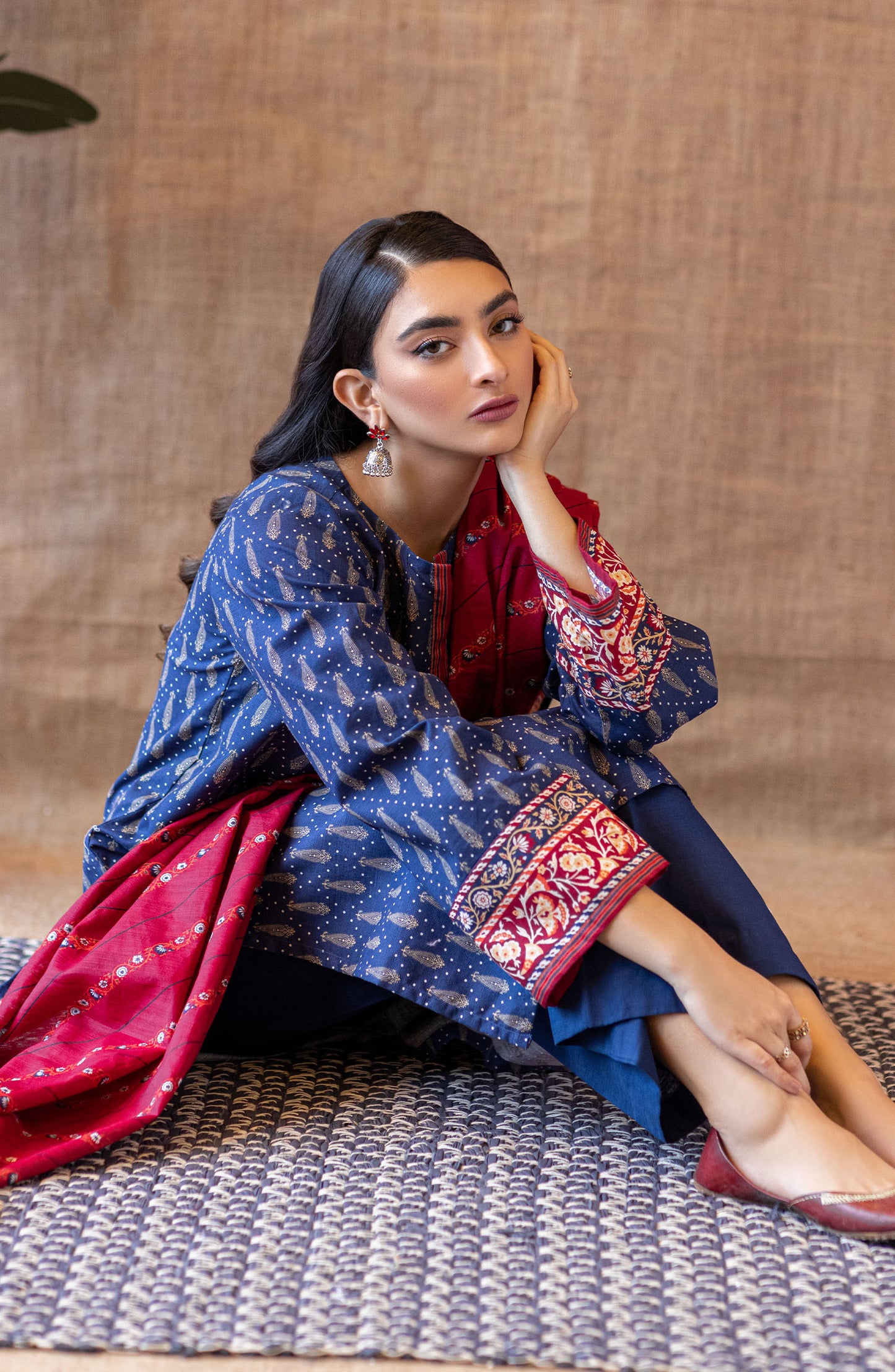 OTL-22-057/U Blue KHADDAR  UNSTITCHED SHIRT DUPATTA PANTS