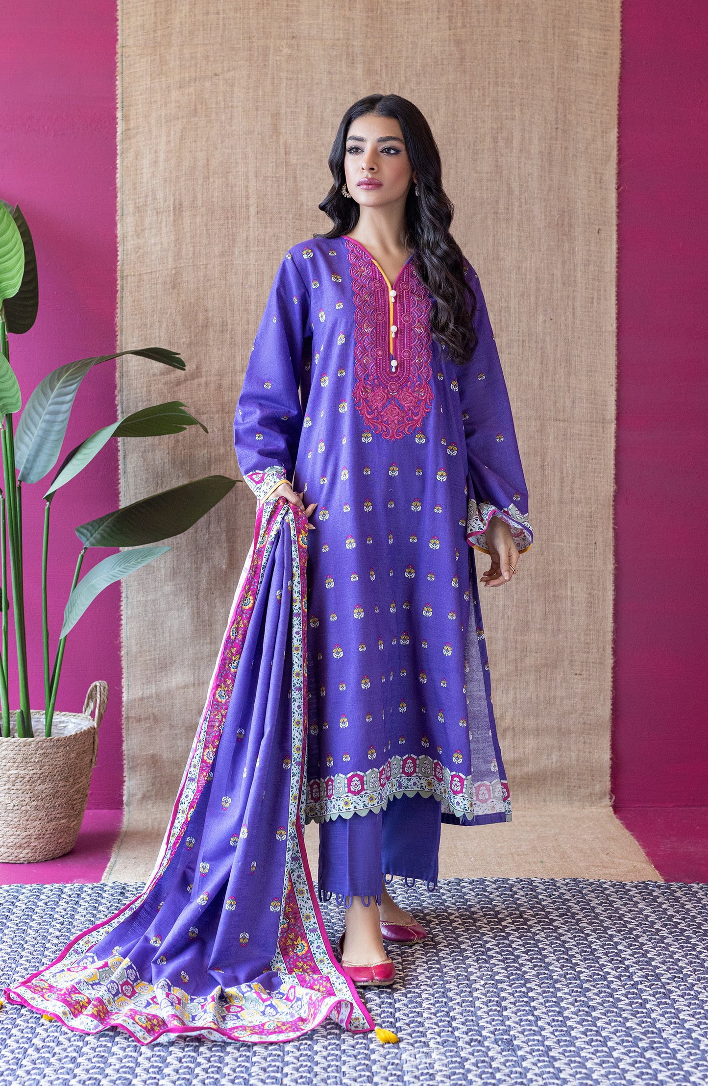 OTL-22-137/U PURPLE KHADDAR  UNSTITCHED SHIRT DUPATTA PANTS