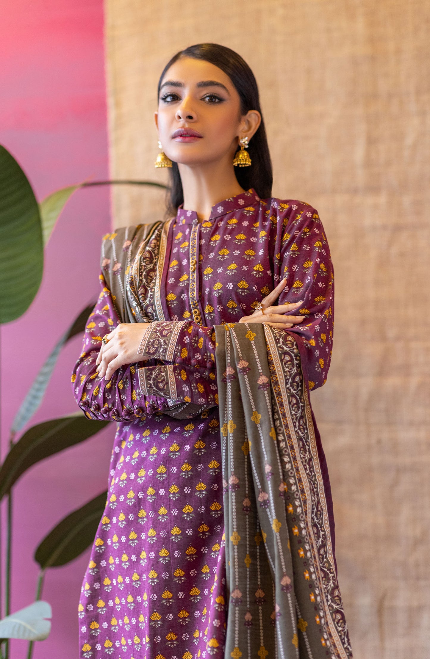 OTL-22-058/U Maroon KHADDAR  UNSTITCHED SHIRT DUPATTA PANTS