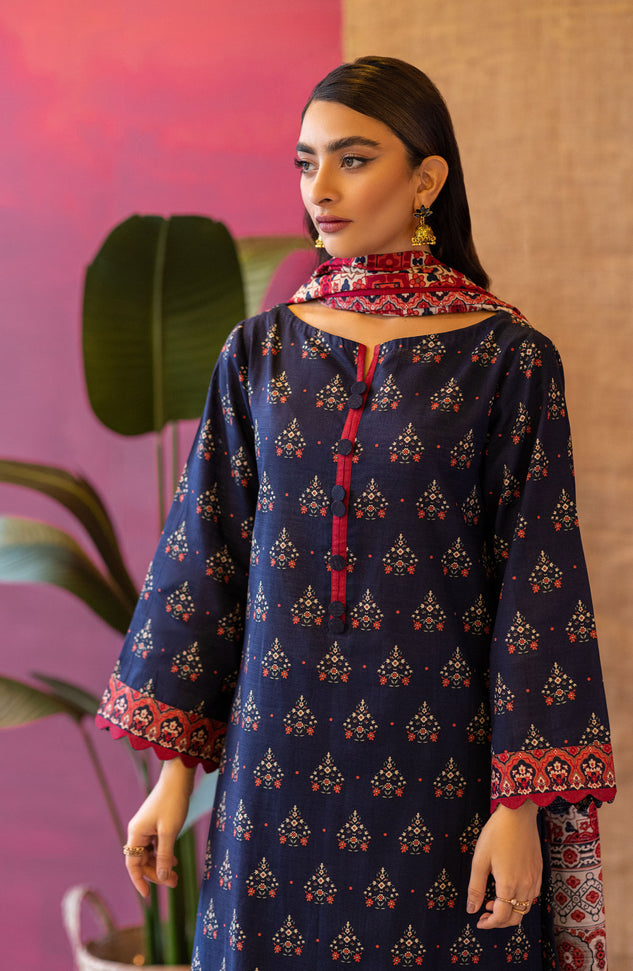OTL-22-054/U BLUE KHADDAR  UNSTITCHED SHIRT DUPATTA PANTS