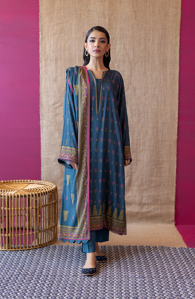 OTL-22-172/U BLUE LINEN  UNSTITCHED SHIRT DUPATTA PANTS