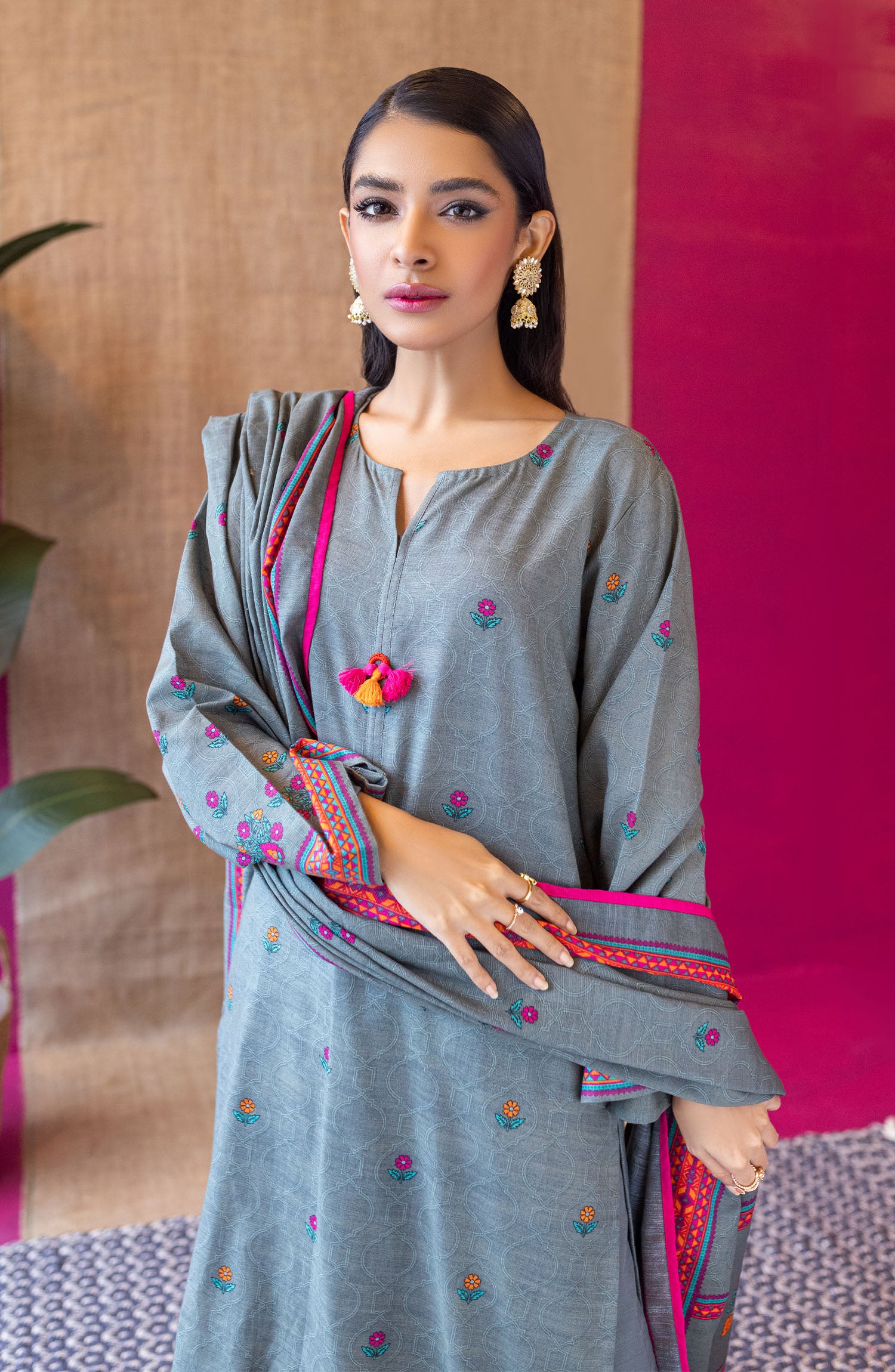 OTL-22-144/U GREY KHADDAR  UNSTITCHED SHIRT DUPATTA PANTS